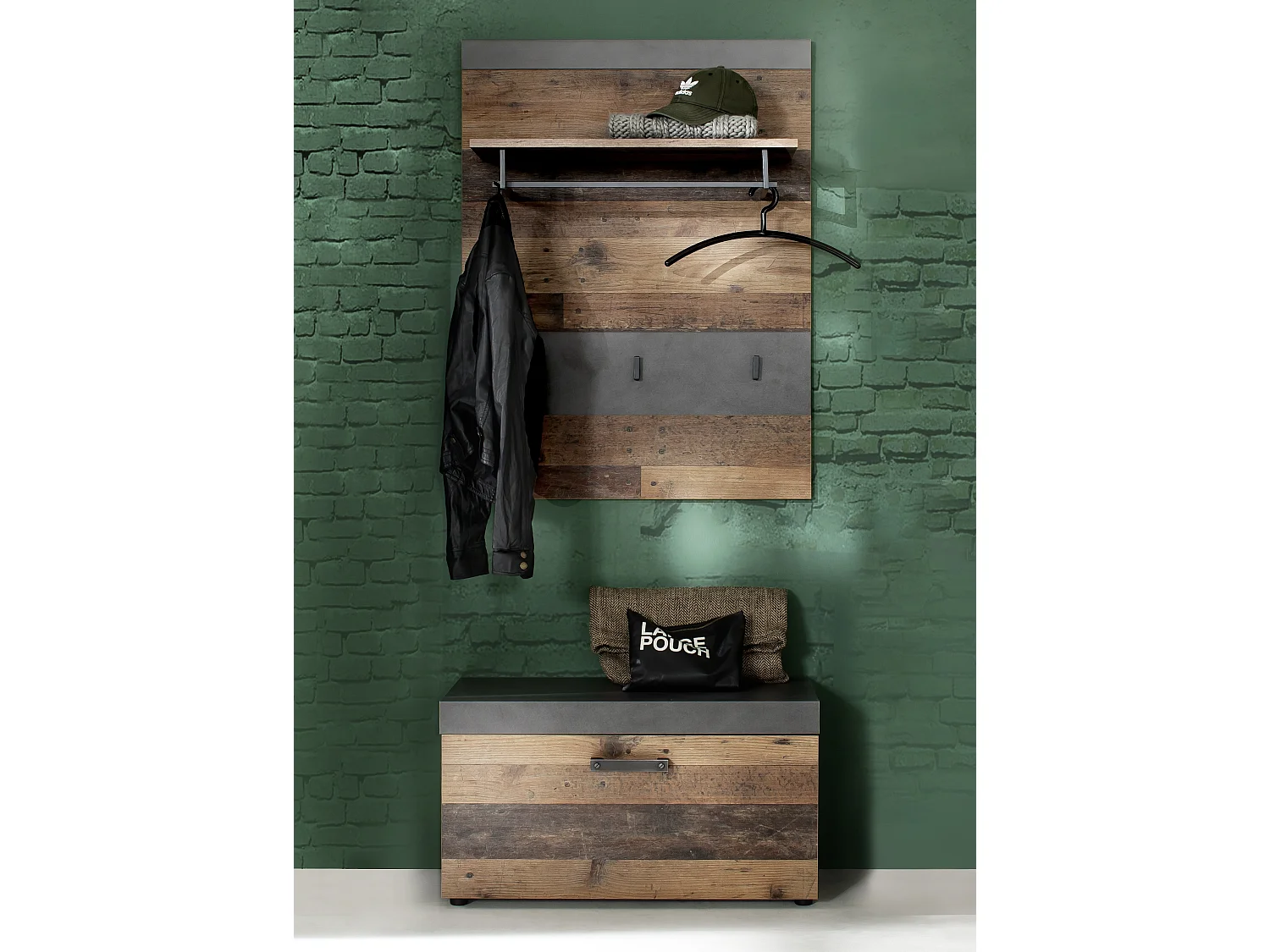 Irwin  garderobe opstelling E, grijs Matera decor, Old Wood decor.
