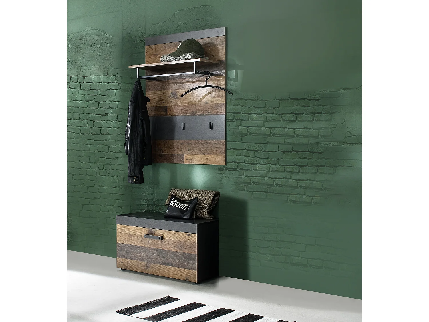 Irwin  garderobe opstelling E, grijs Matera decor, Old Wood decor.