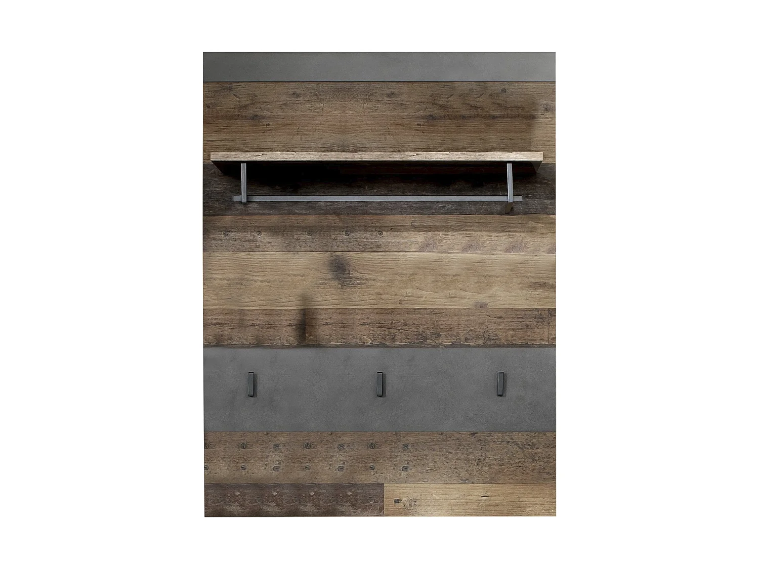 Irwin Portemanteau mural, 1 tablette de rangement, 1 tringle et 3 crochets, style gris Matera, look vieux bois.