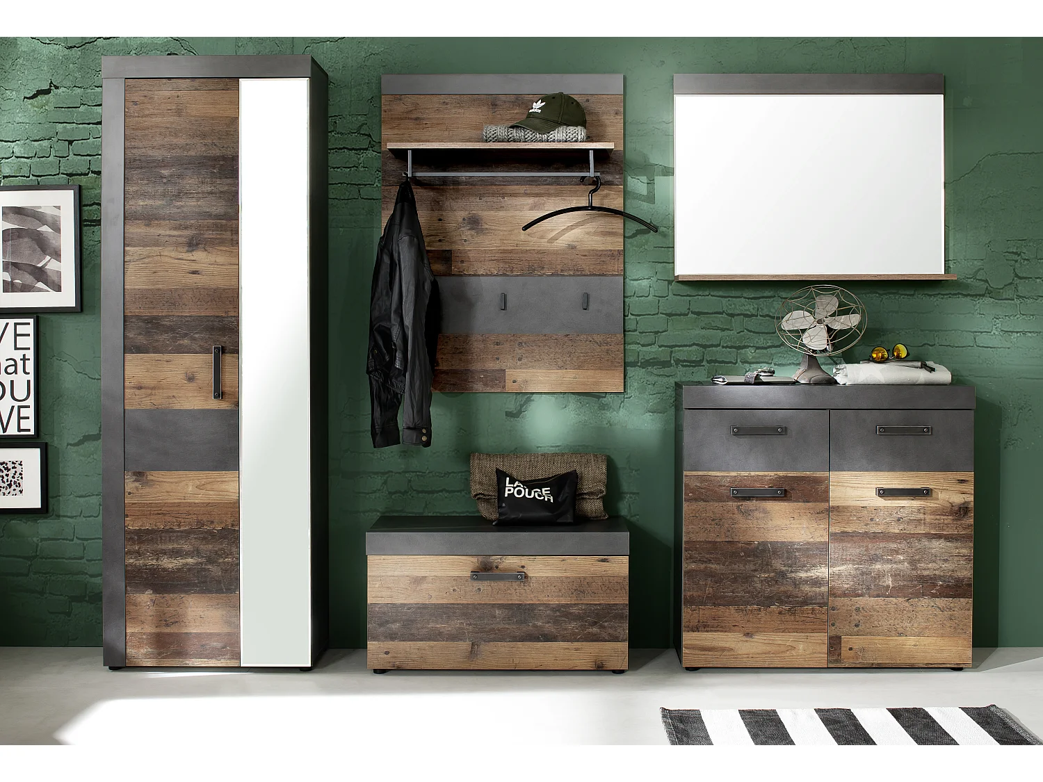 Irwin Arrangement de garde-robe A, finition Matera, gris, style vieux bois.