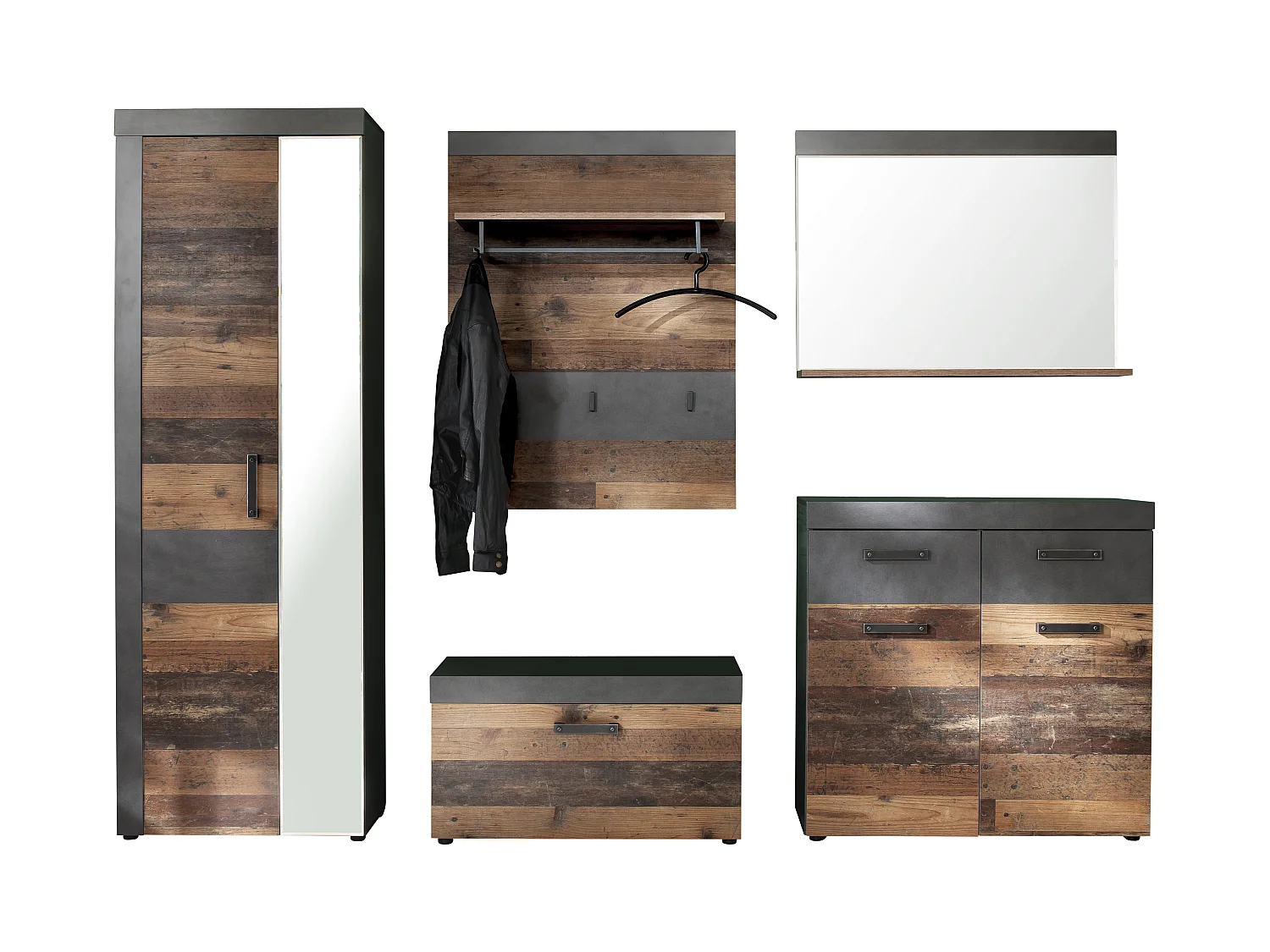 Irwin Arrangement de garde-robe A, finition Matera, gris, style vieux bois.