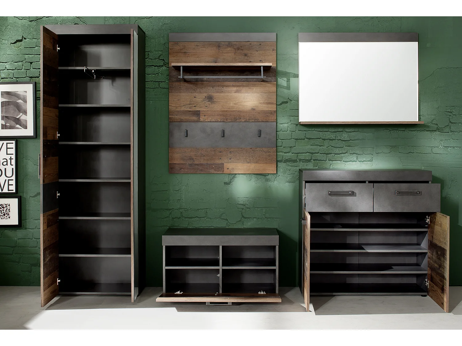 Irwin Arrangement de garde-robe A, finition Matera, gris, style vieux bois.