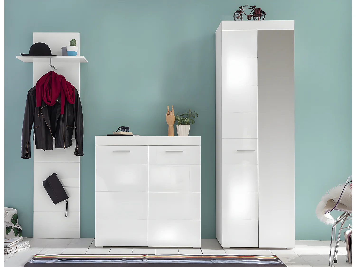 Amira Meubles d'entrée et vestiaire B, blanc, blanc brillant.