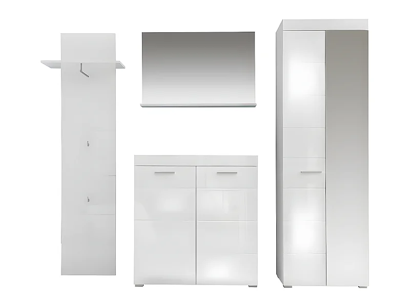 Amira  garderobe opstelling B, wit, wit hoogglans.