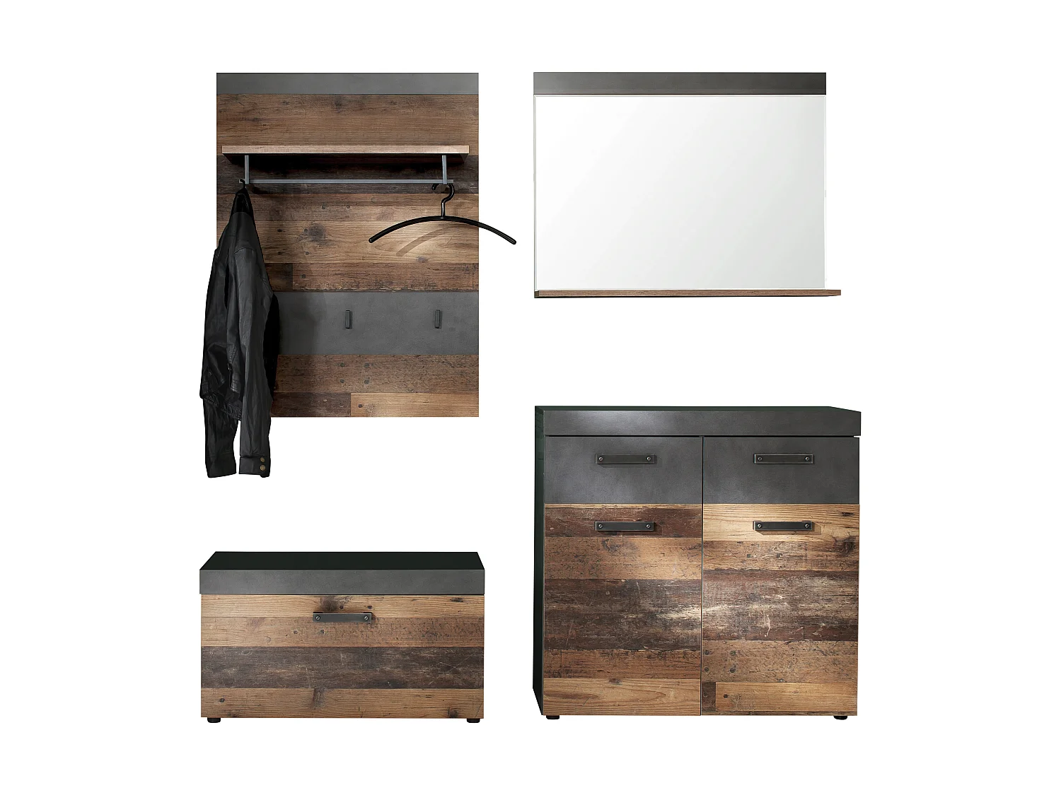 Irwin Agencement d'armoire D, style gris Matera, look vieux bois.