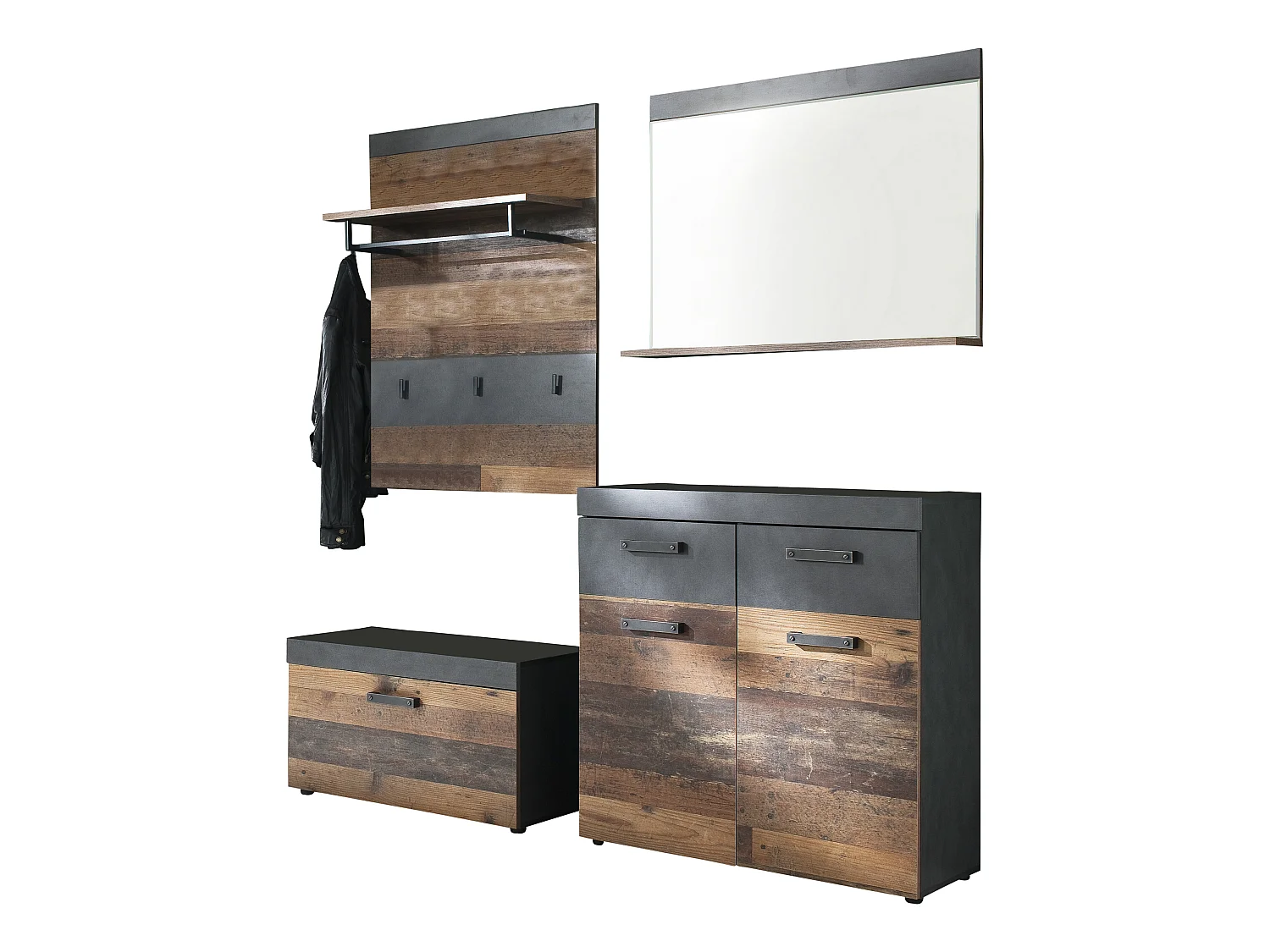 Irwin Agencement d'armoire D, style gris Matera, look vieux bois.