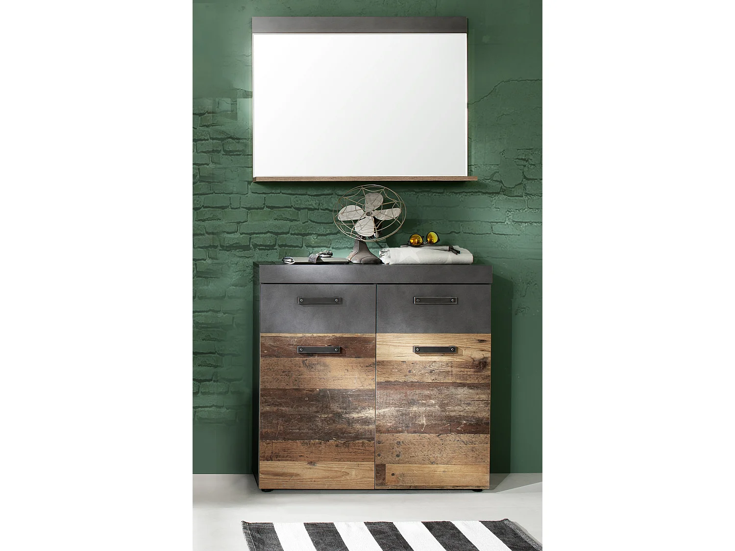 Irwin garderobe opstelling F, grijs Matera decor, Old Wood decor.