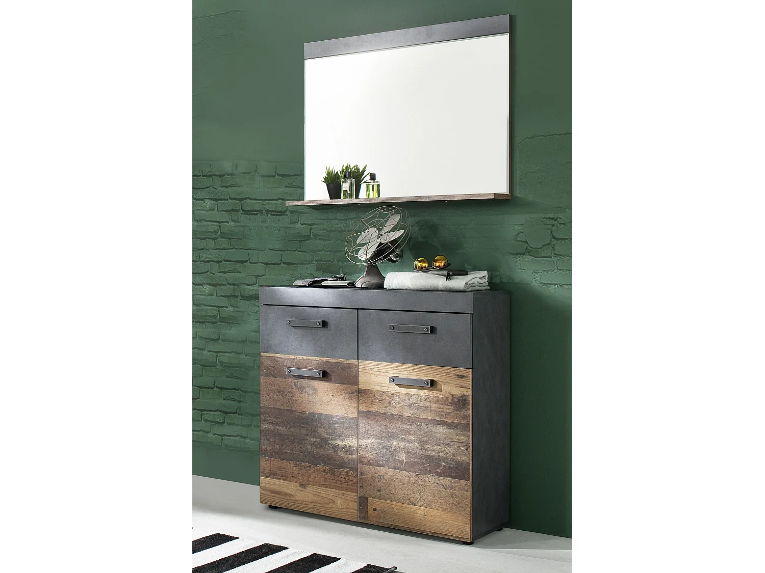 Irwin garderobe opstelling F, grijs Matera decor, Old Wood decor.