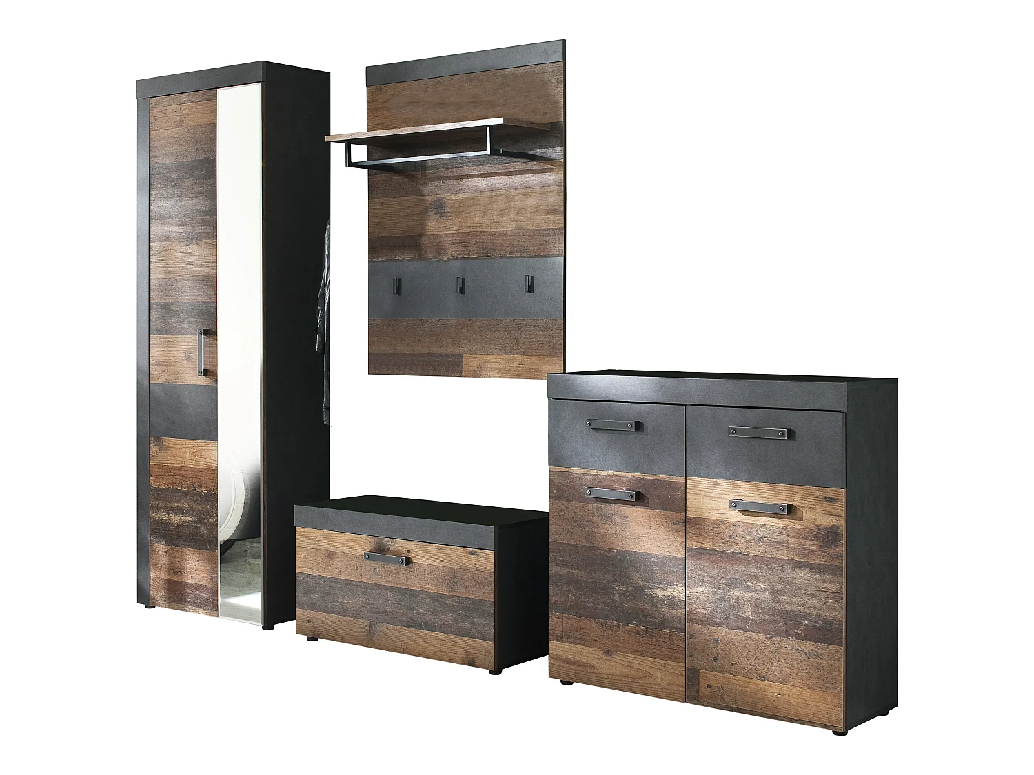 Irwin  Garderobenaufstellung G, grau Matera Dekor, Old Wood Dekor.