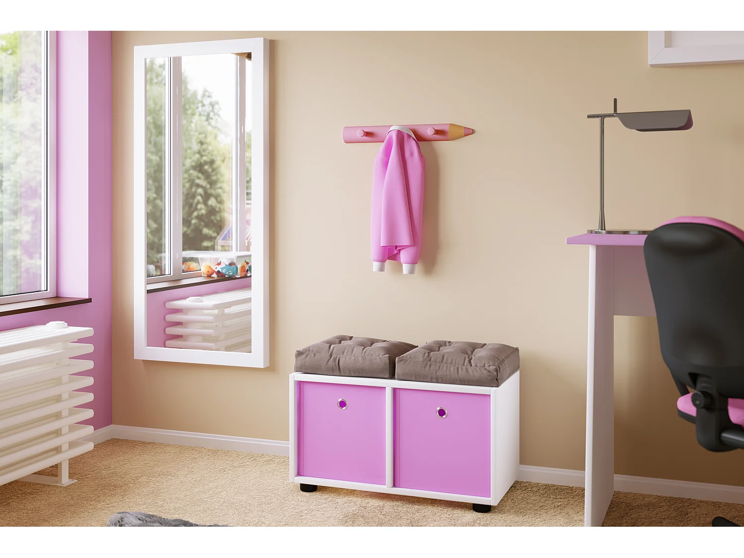 Floor furniture Stifto Pink H. 5 x W. 37 x D. 6 cm