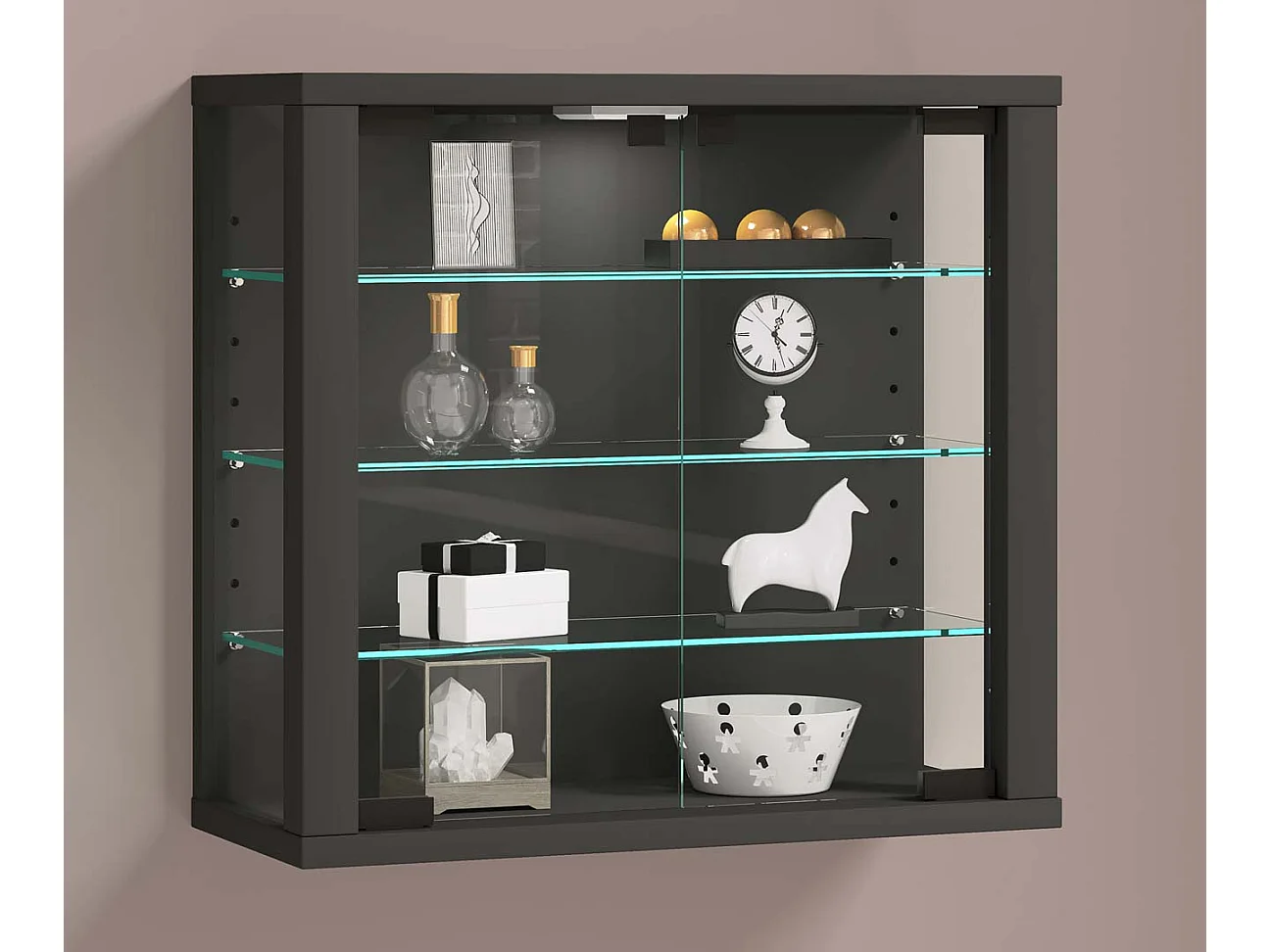 Caixa de exposição de vidro VCM pendurada | Vitrine de vidro com vidro de segurança ESG | Dimensões: A. 40 x L. 43 x P. 18 cm | Vitrosa S (antracite)