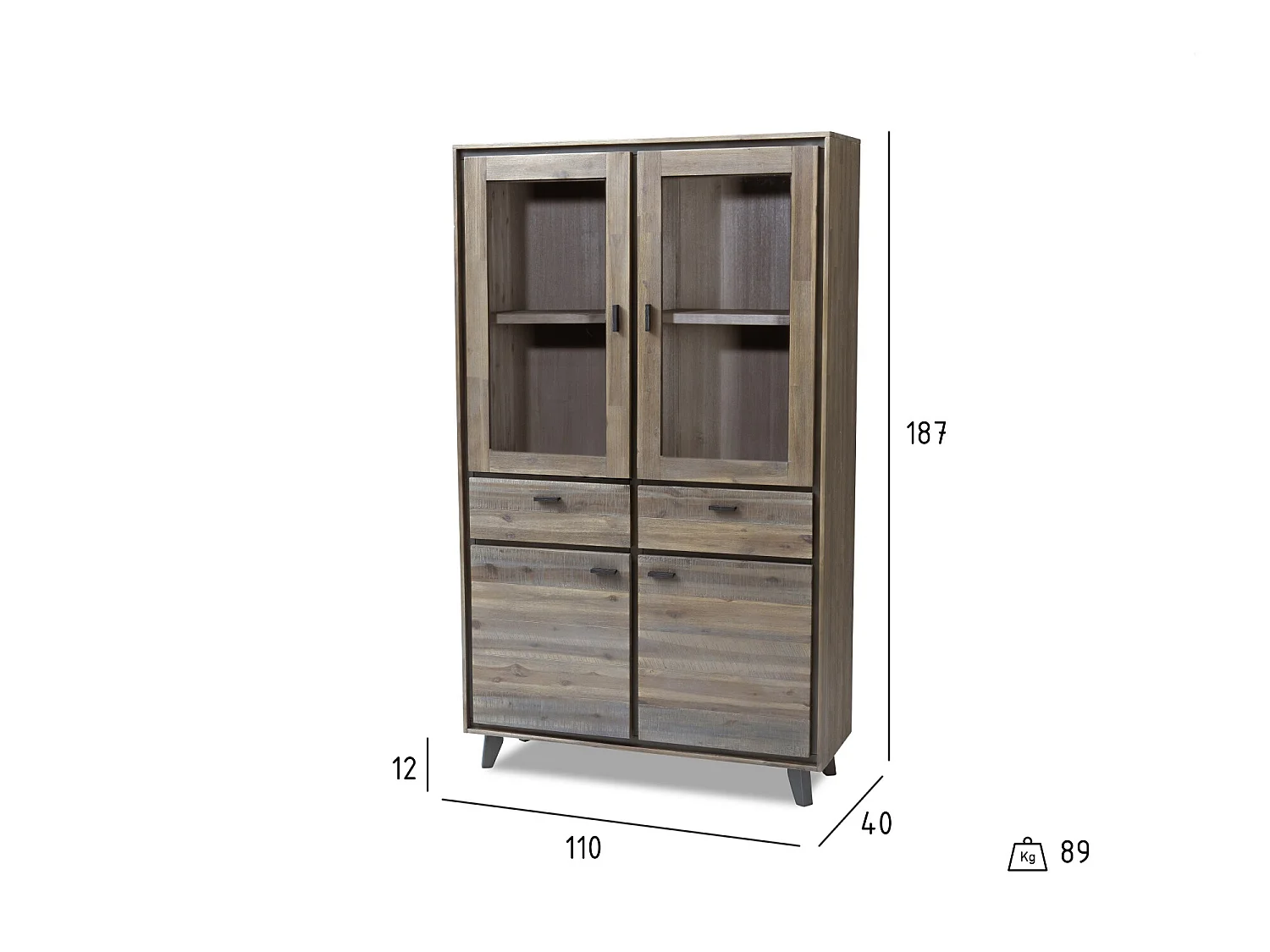 Marla buffetkast met 4 deuren en 2 lades acaciahout bruin-grijs.