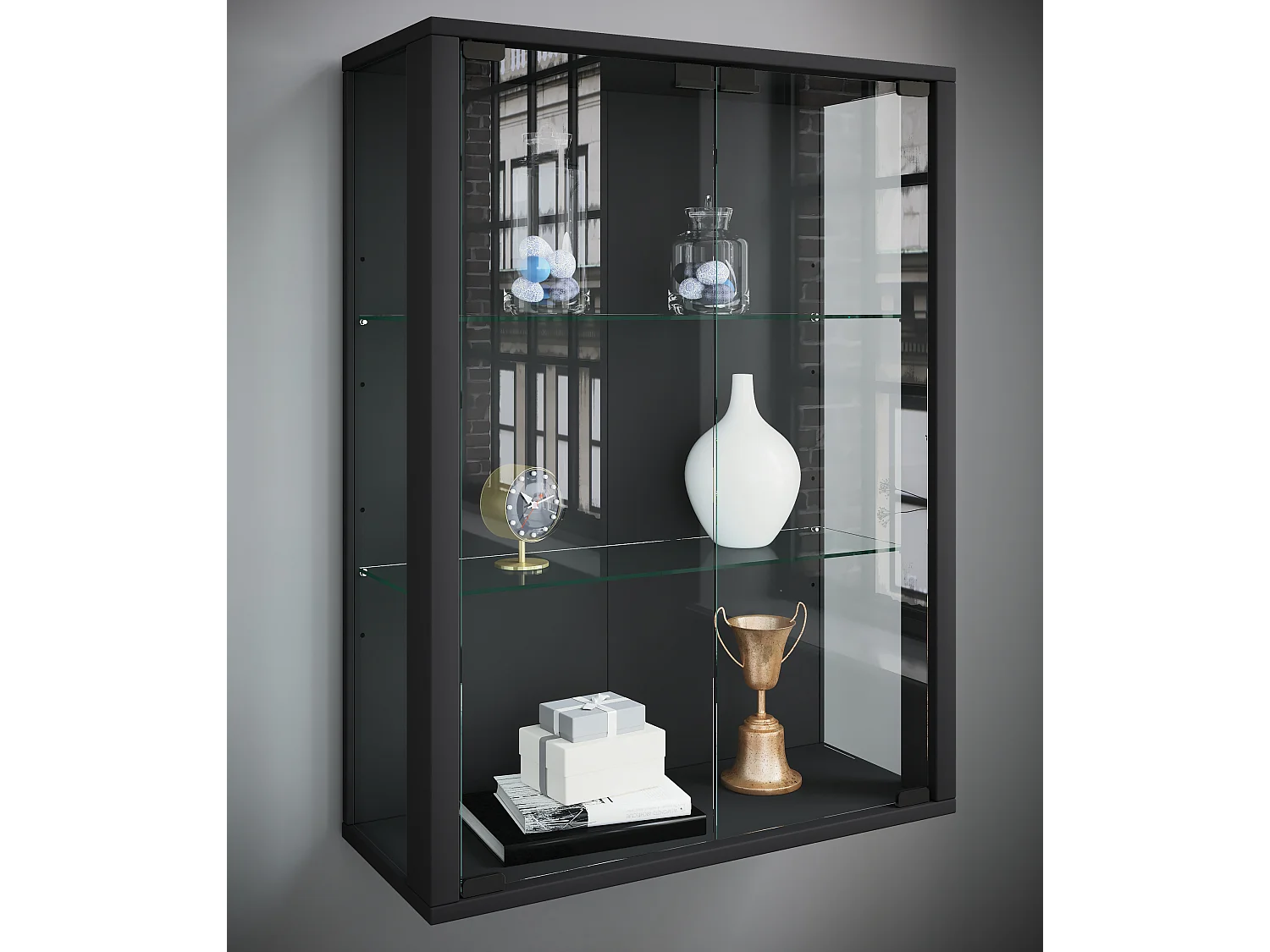 Wall display cabinet Udina Black H. 80 x W. 60 x D. 25 cm