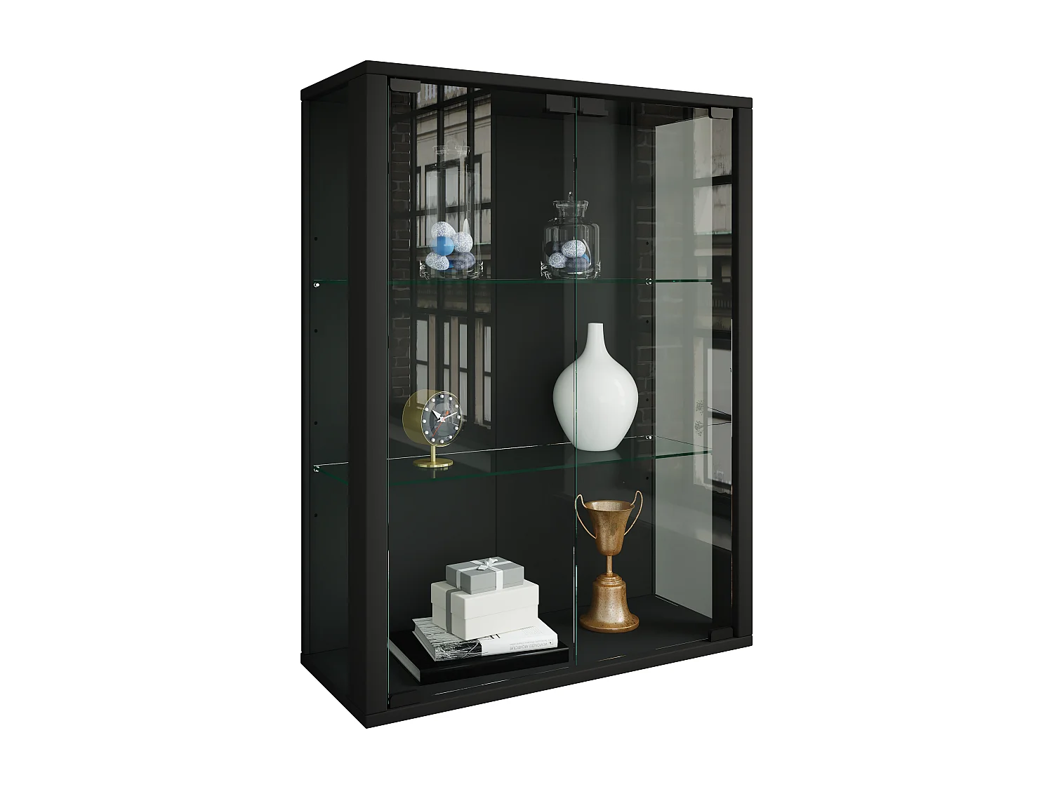 Wall display cabinet Udina Black H. 80 x W. 60 x D. 25 cm