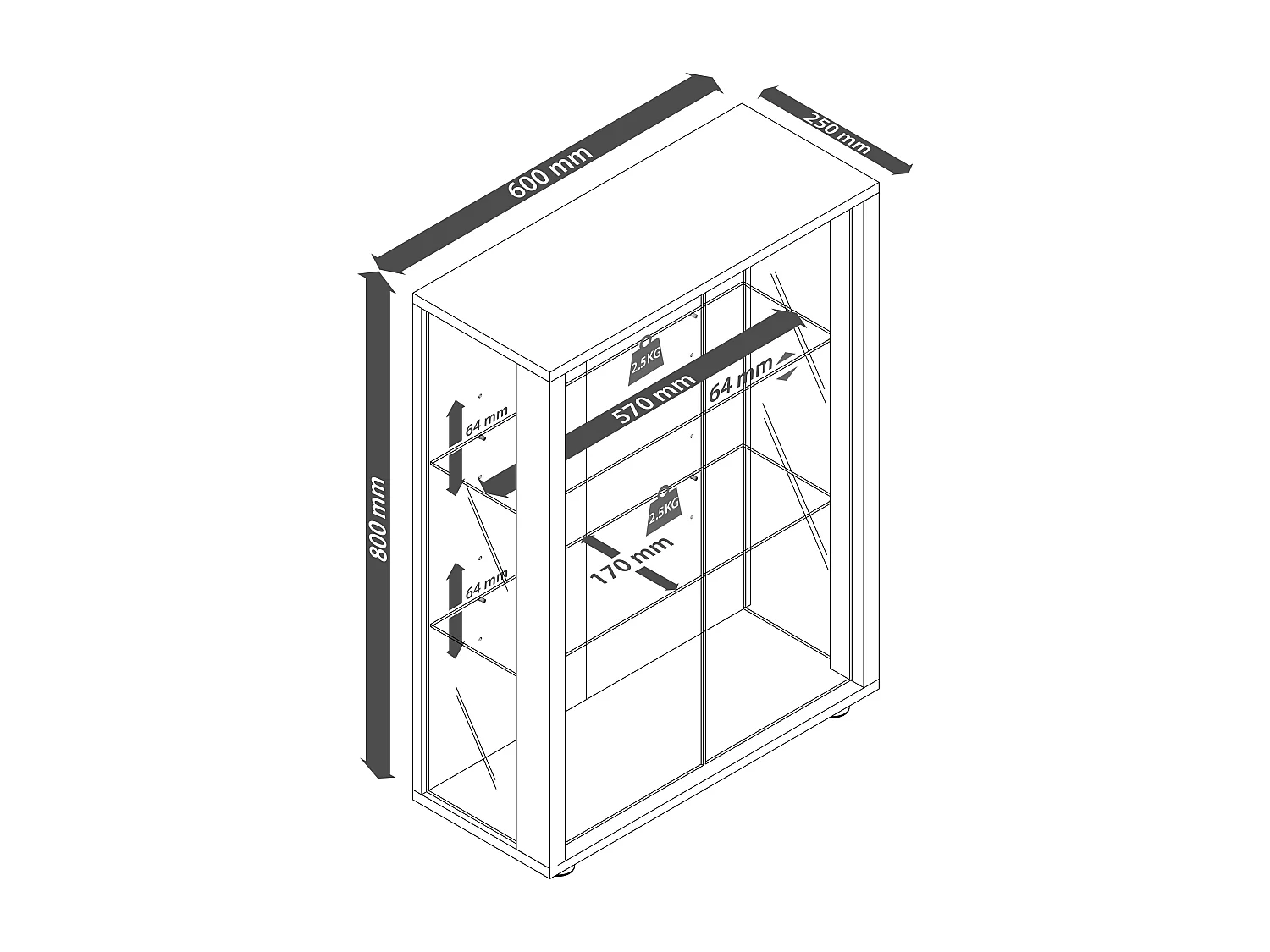 Wandvertoningskast hangvitrinekast glas Udina M