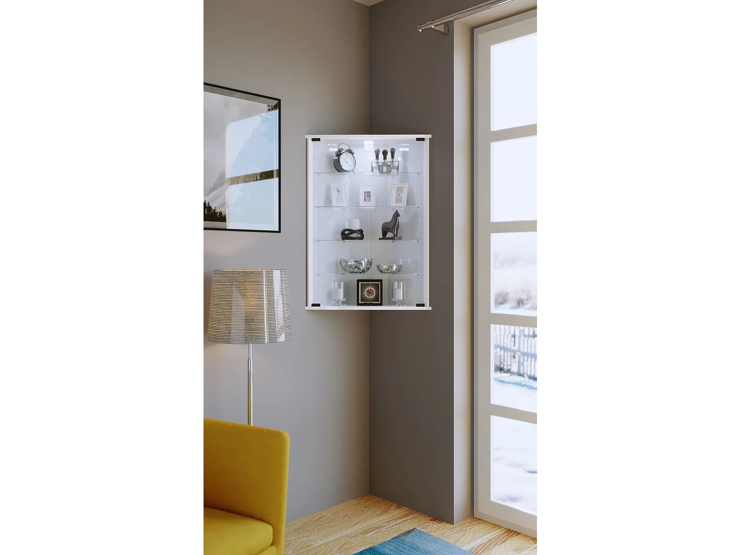 Wall display cabinet Vecko White H. 88 x W. 67 x D. 23 cm