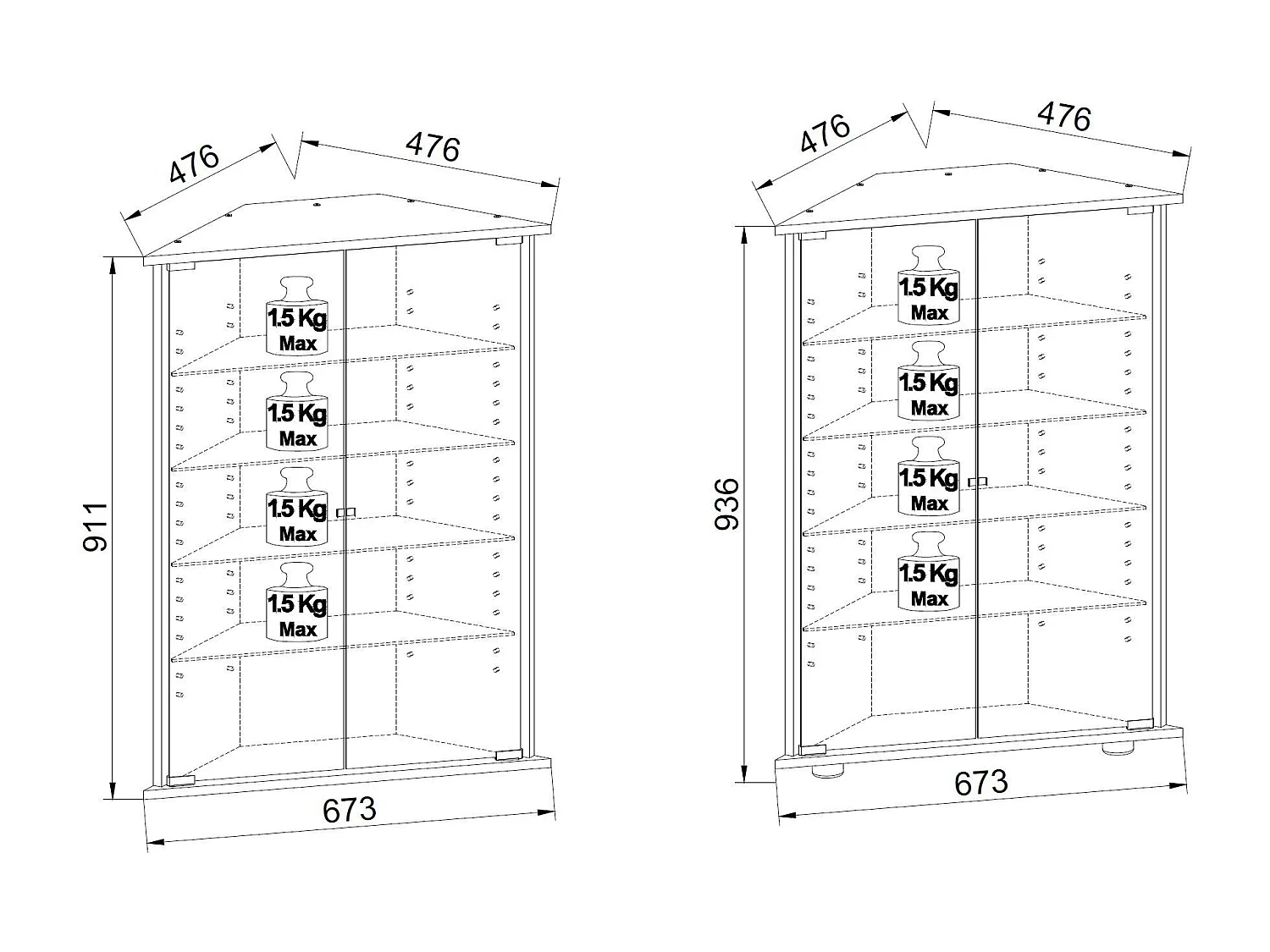Wall display cabinet Vecko White H. 88 x W. 67 x D. 23 cm