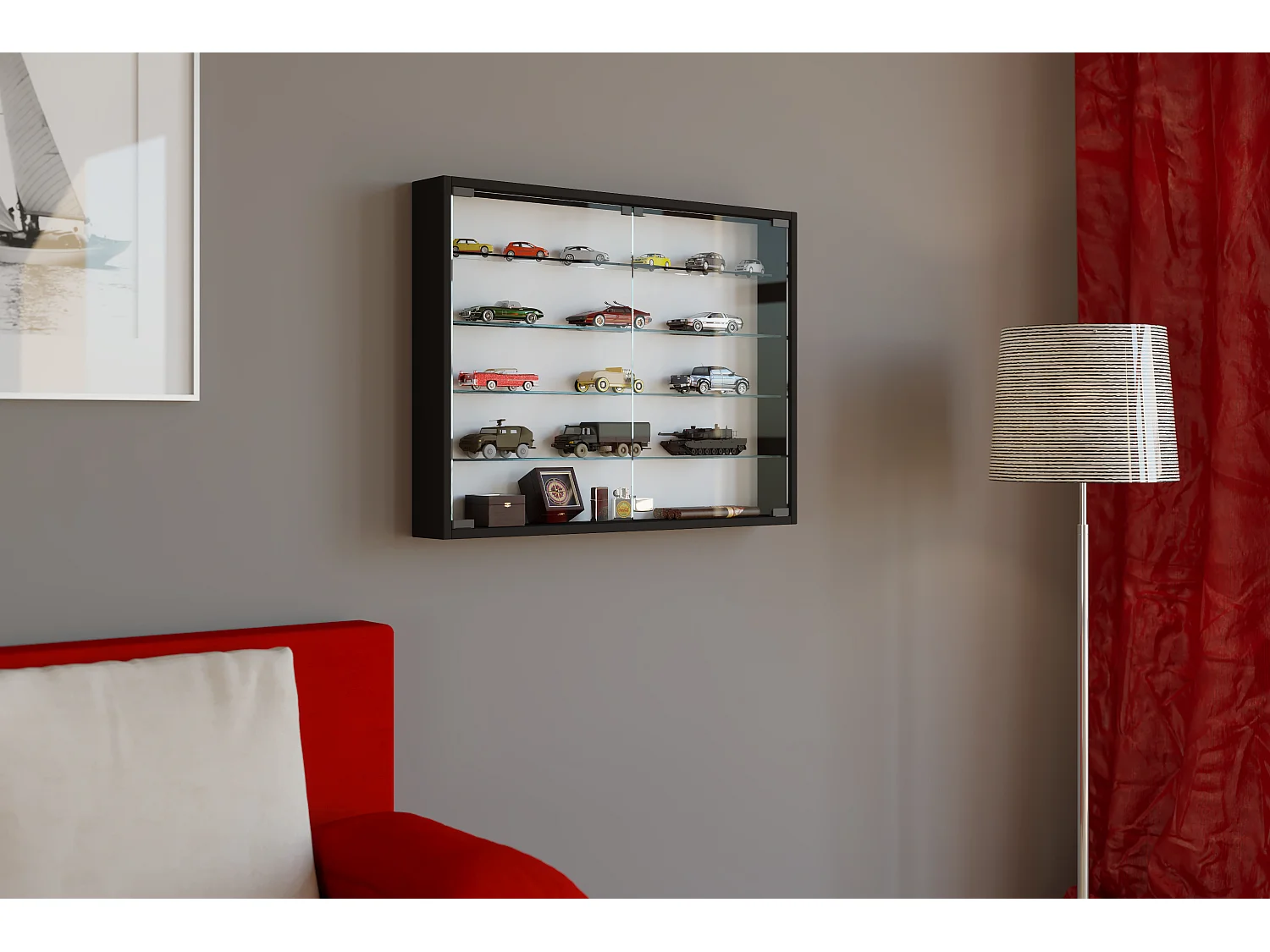 Wall display cabinet Mandosa Black H. 60 x W. 80 x D. 10 cm