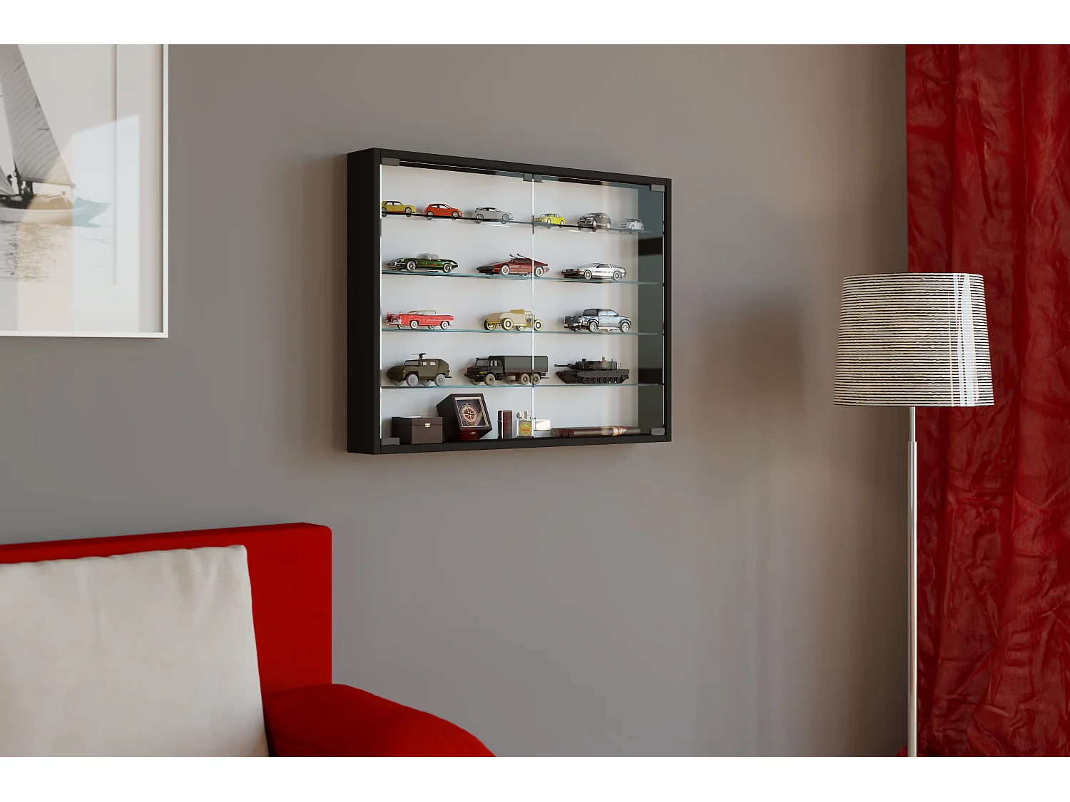 Wall display cabinet Mandosa Black H. 60 x W. 80 x D. 10 cm