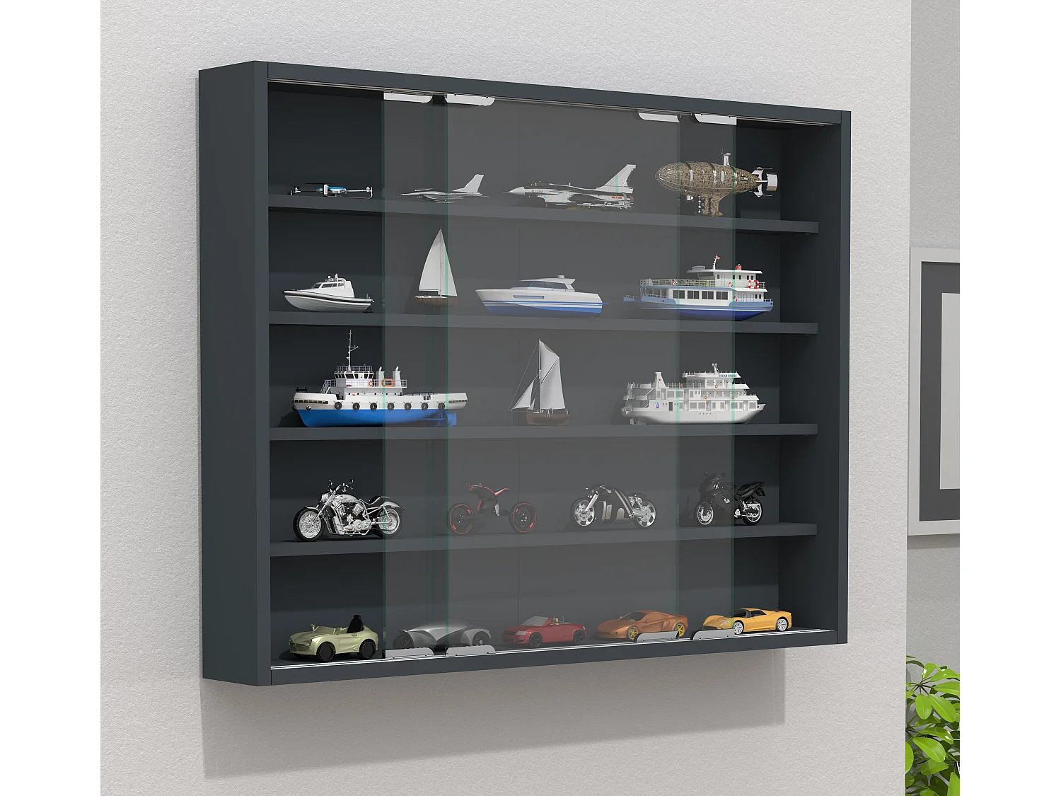 Wall display cabinet Agisa Anthracite H. 60 x W. 77 x D. 10 cm