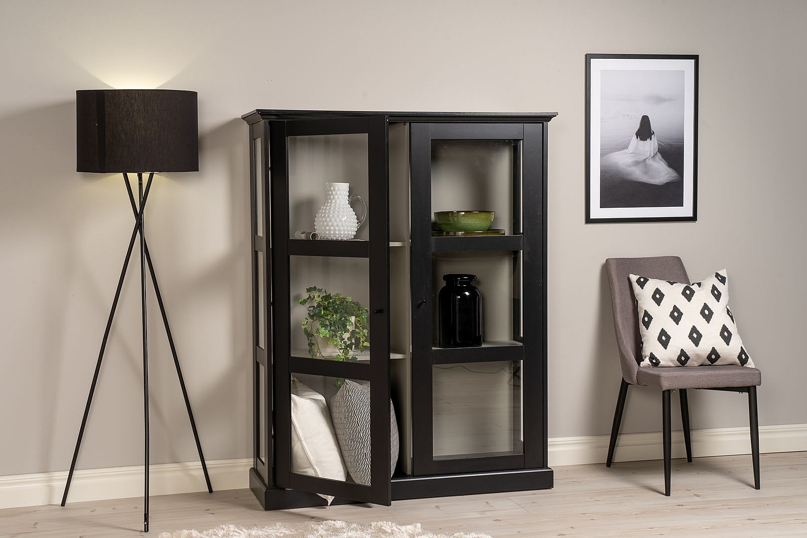 Armoire Vitrine 2 Portes, Meuble Vitrine Verre Avec Étagère Réglable