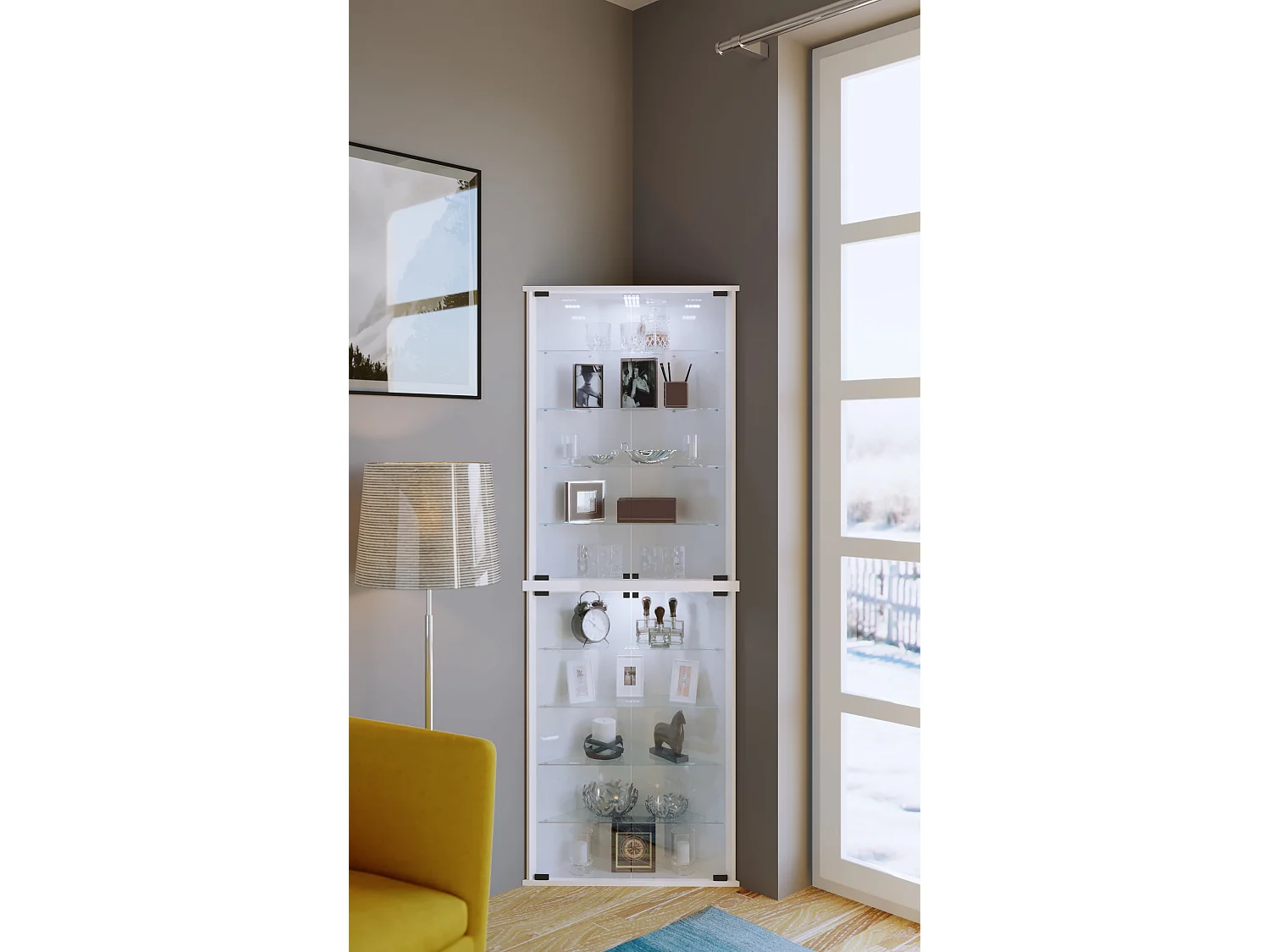 Drewno szklane narożne pudełko prezentujące Jecka