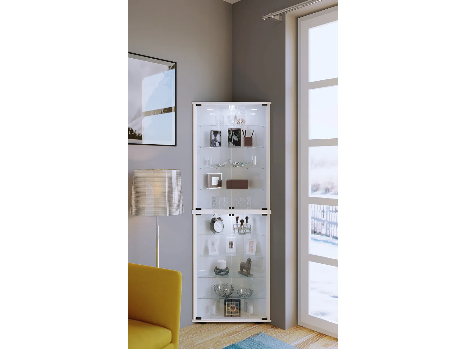 Mobile angolare in legno con vetro Jecka