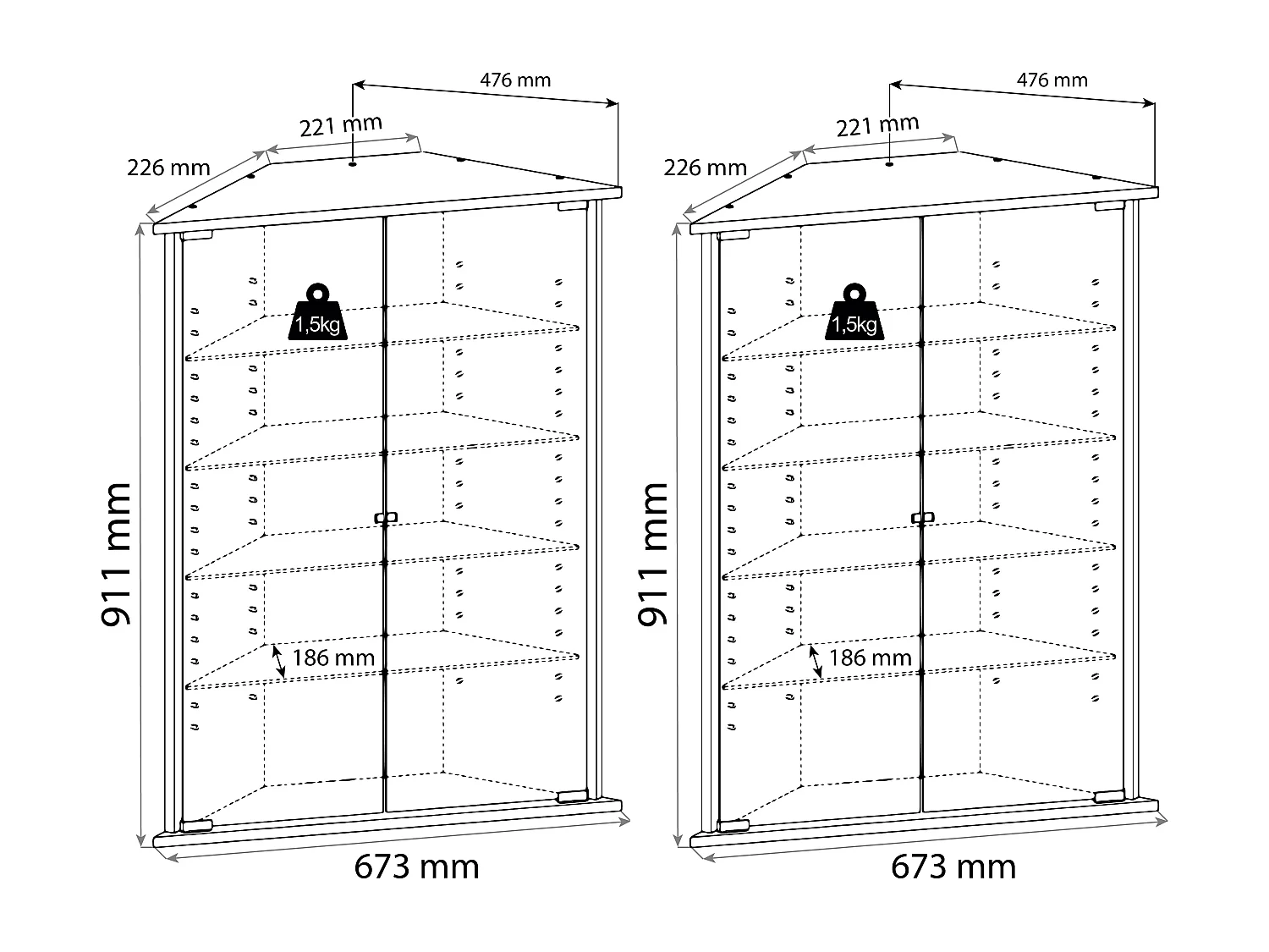 Vecko Maxi Vitrine d'angle avec 2 portes vitrées, blanc.
