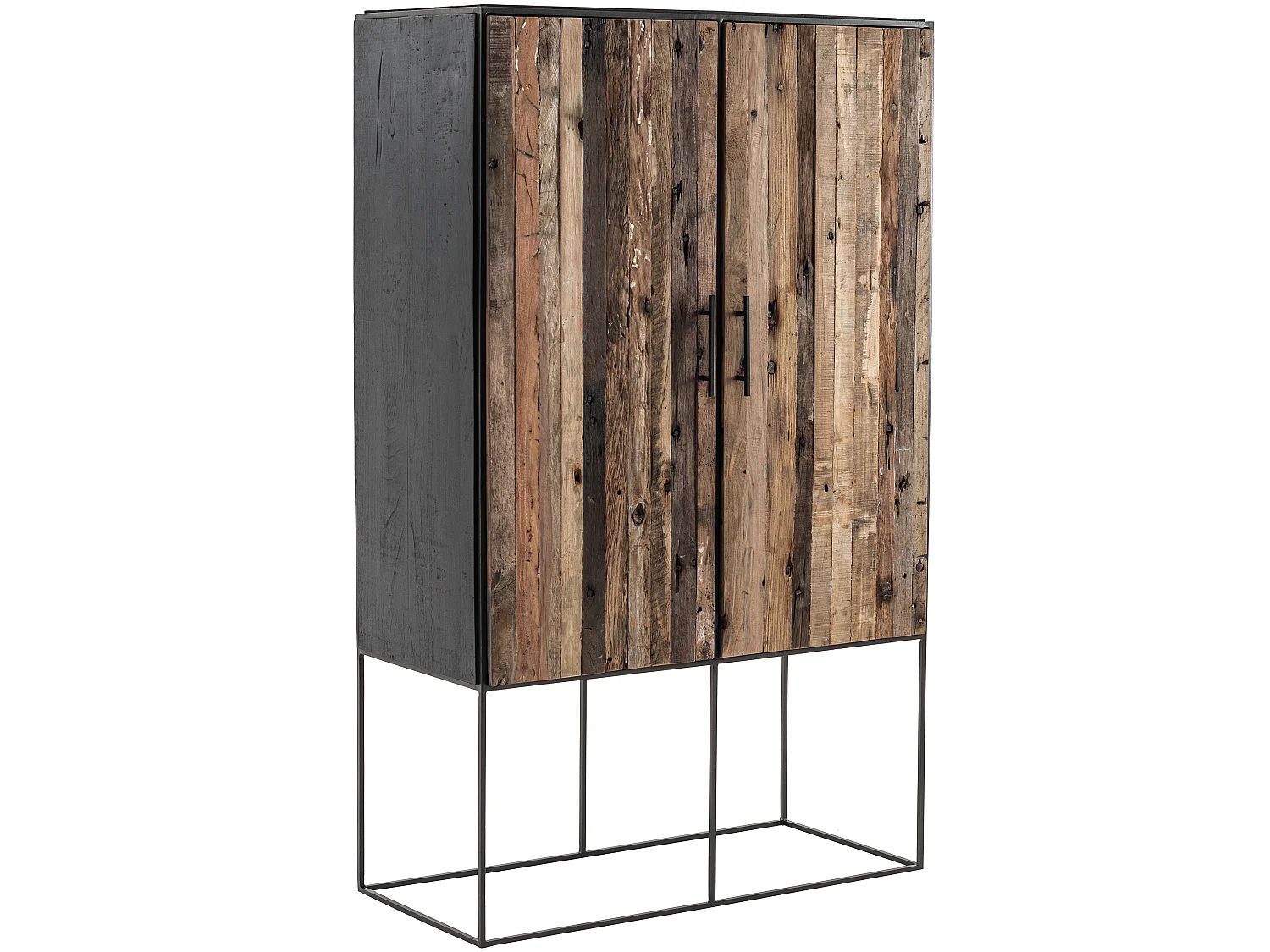 Rustika Vitrine avec 2 portes, bois de bateau, rustique et noir.