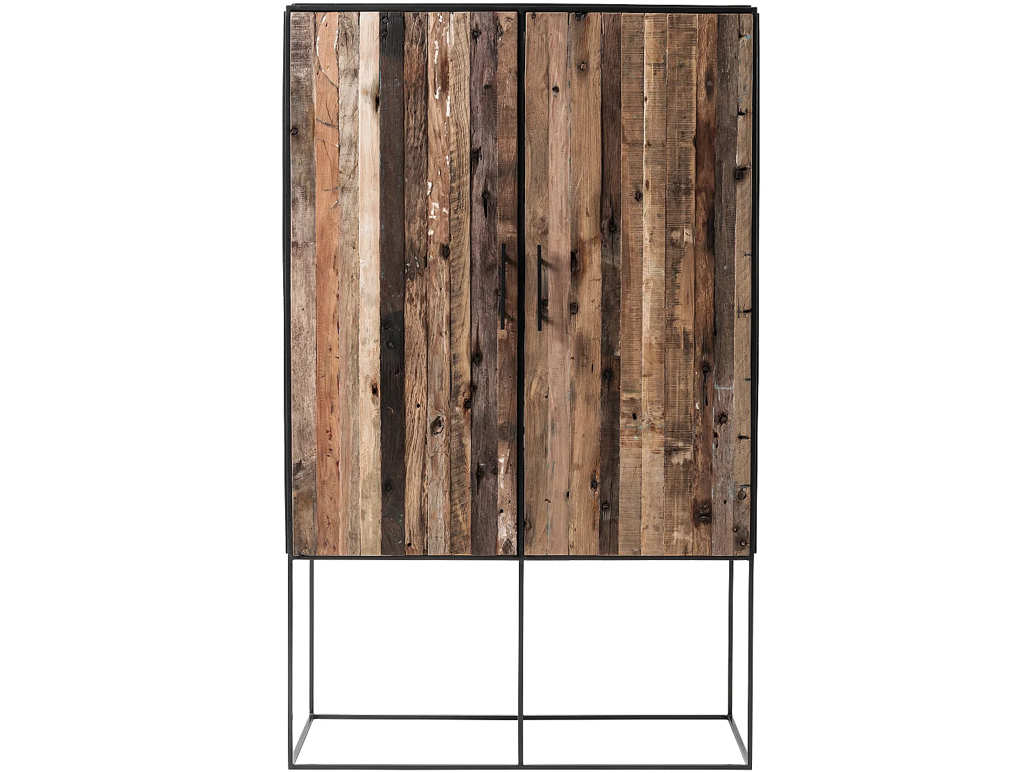 Rustika Vitrine avec 2 portes, bois de bateau, rustique et noir.