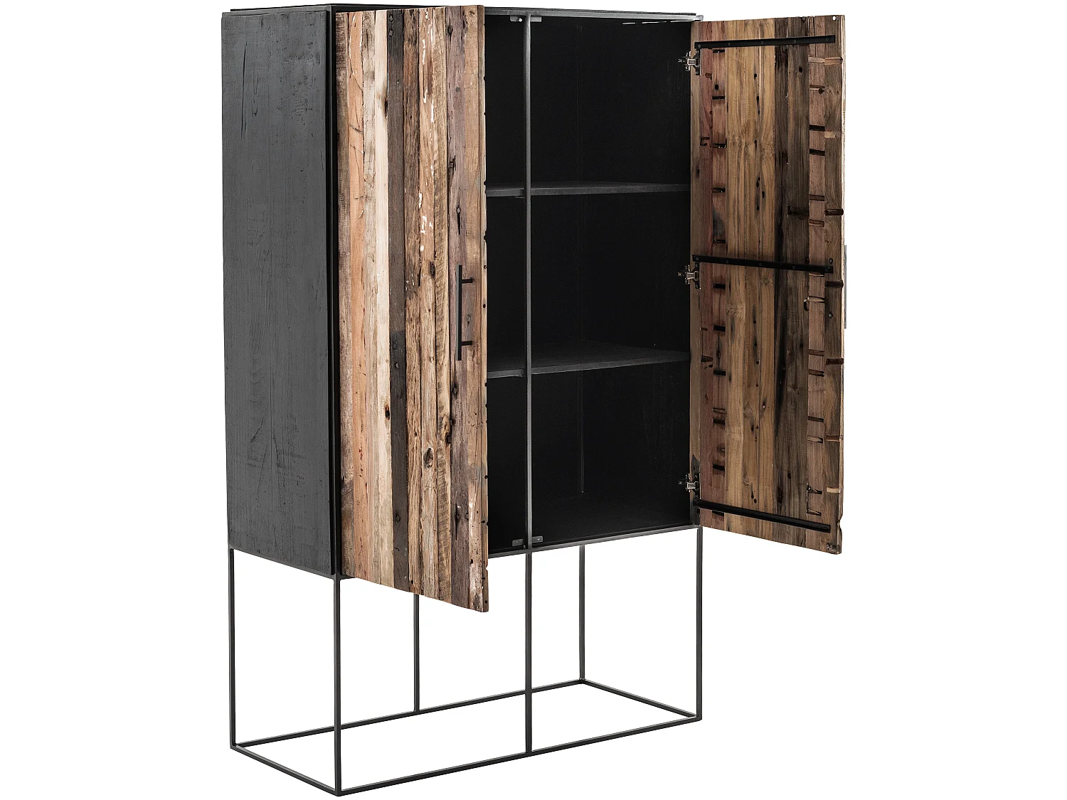 Rustika vitrinekast met 2 deuren, rustiek boothout & zwart.