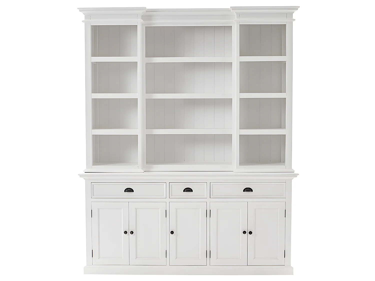 Halifax vitrinekast met 9 legplanken, 5 deuren en 3 laden, wit.
