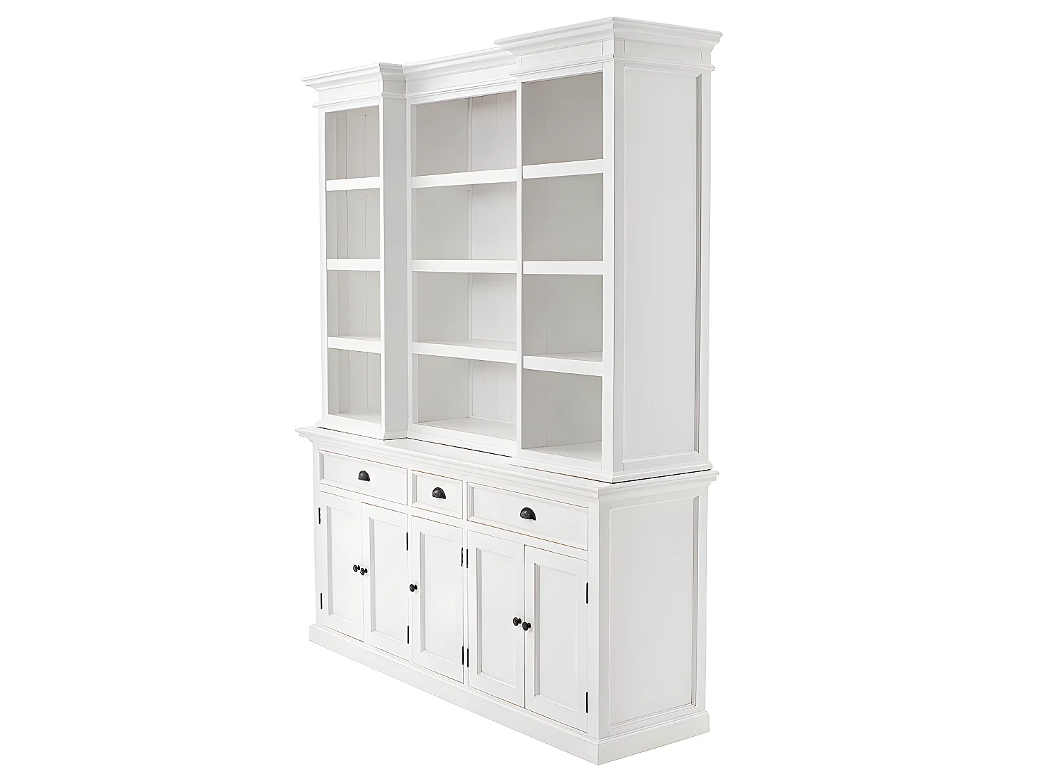 Halifax vitrinekast met 9 legplanken, 5 deuren en 3 laden, wit.