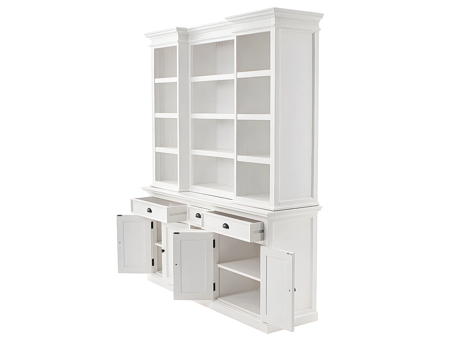 Halifax vitrinekast met 9 legplanken, 5 deuren en 3 laden, wit.