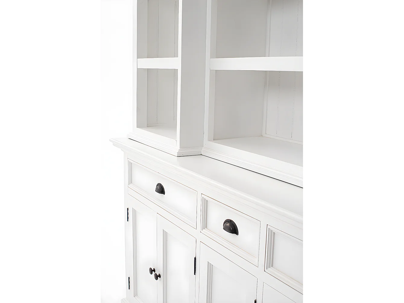 Halifax vitrinekast met 9 legplanken, 5 deuren en 3 laden, wit.