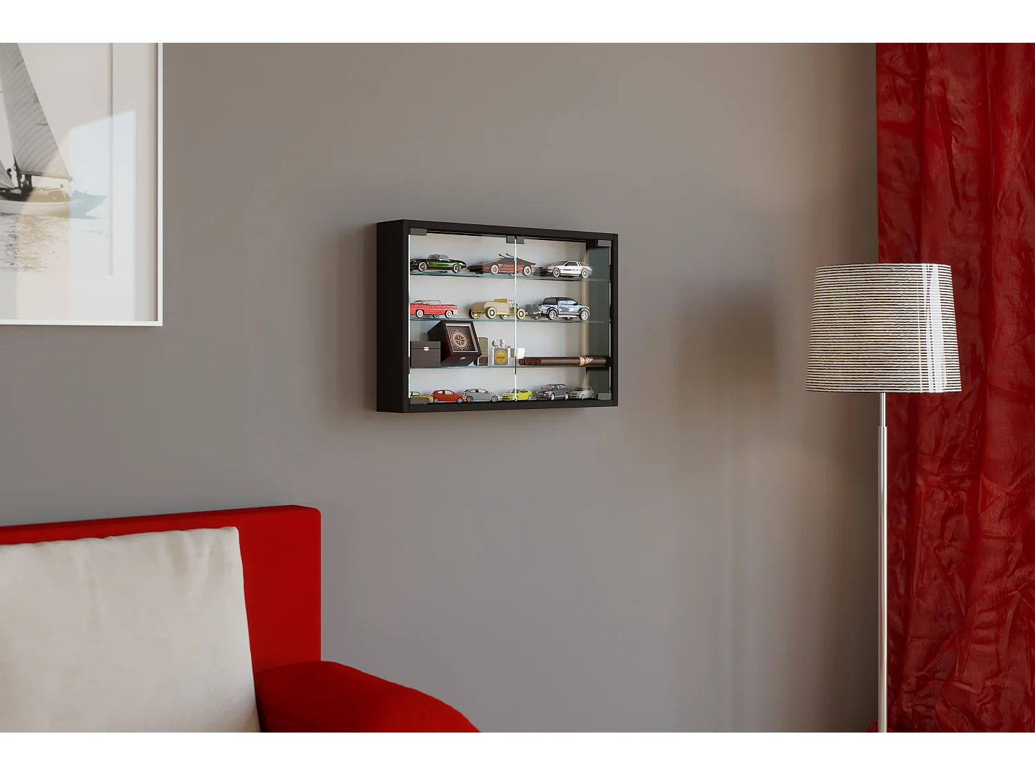 Wall display cabinet Mandosa Black H. 40 x W. 60 x D. 10 cm