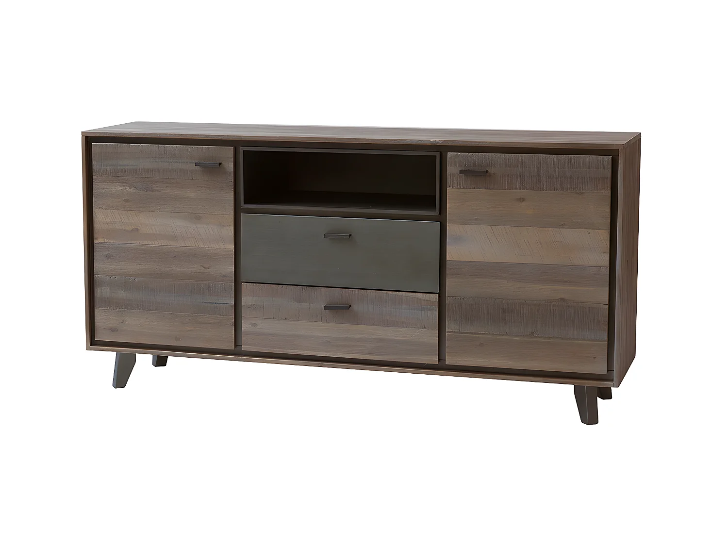 Marla Commode avec 2 portes et 2 tiroirs, en bois d'acacia marron/gris. Livrée montée.