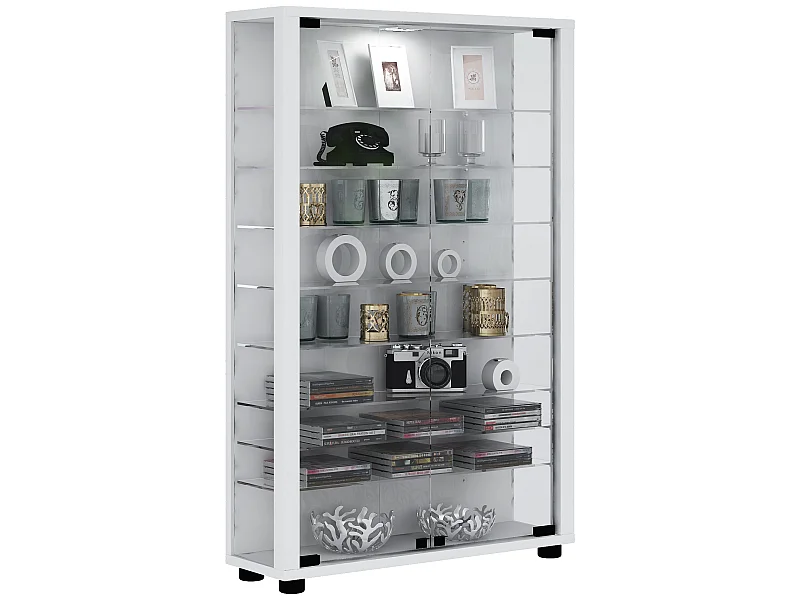 Lumo Mini Vitrinenschrank 2 Glastüren, Glasvitrinen mit LED-Leuchten weiß.