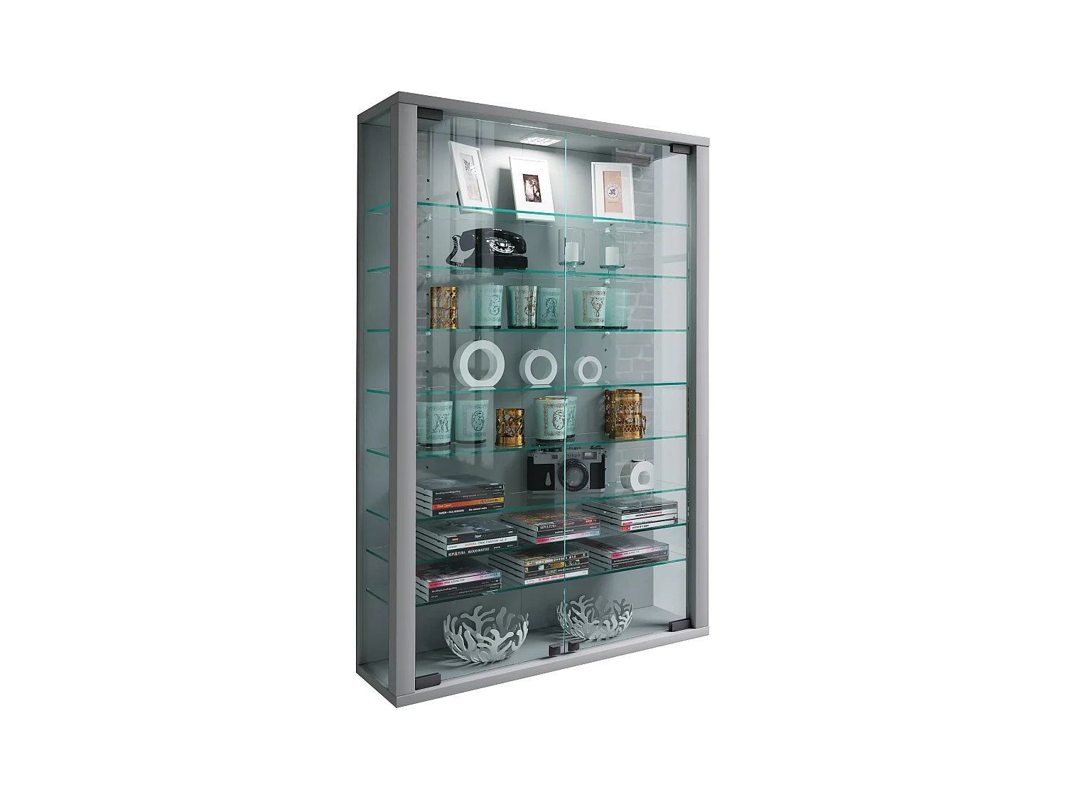 Wall display cabinet Vitrosa Silver H. 91 x W. 59 x D. 18 cm