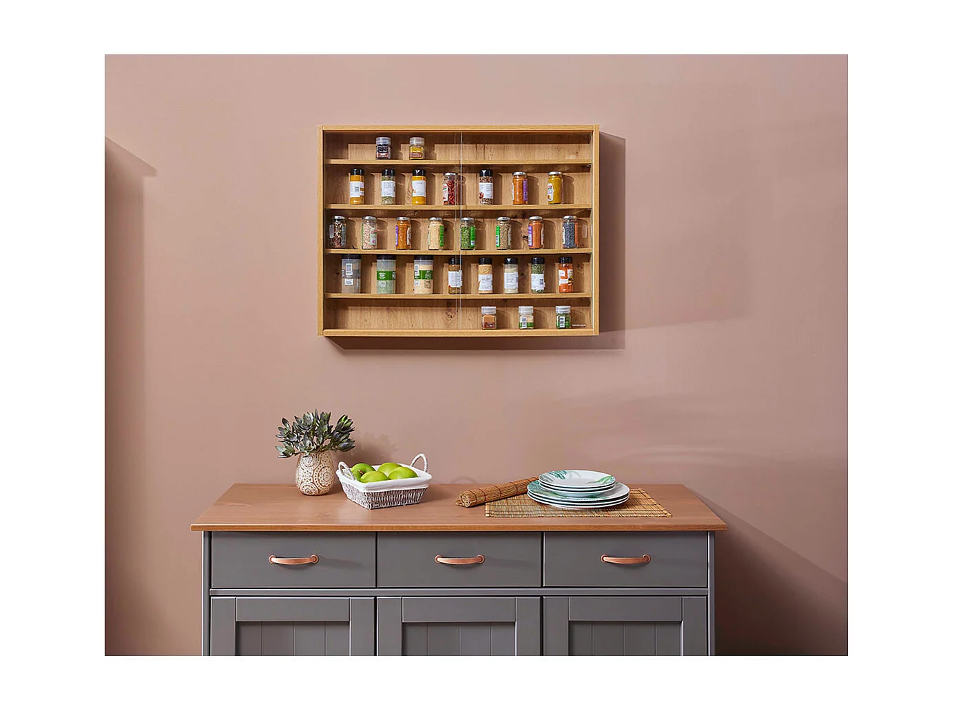 Comit Vitrinenschrank wandhängend, 2 Glastüren, Sonoma Eiche Dekor.