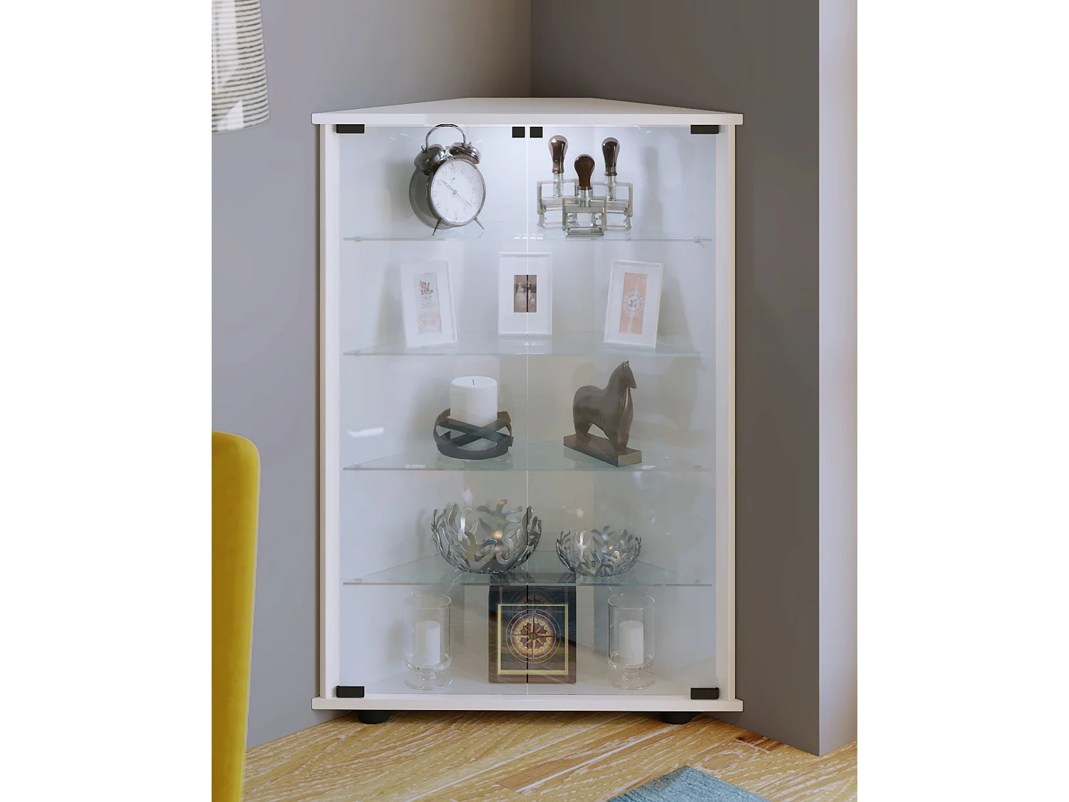 Jecka Vitrine armoire d'angle avec 2 portes vitrées, blanc.