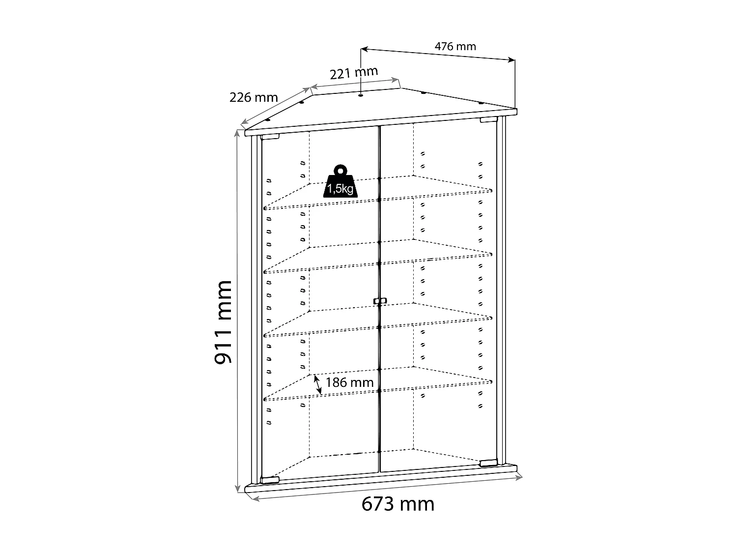 Jecka Vitrine armoire d'angle avec 2 portes vitrées, blanc.