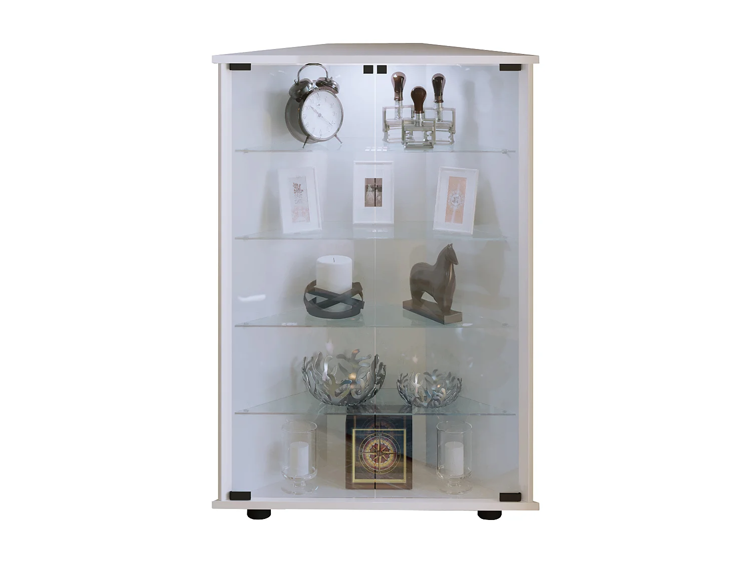 Jecka Vitrine armoire d'angle avec 2 portes vitrées, blanc.