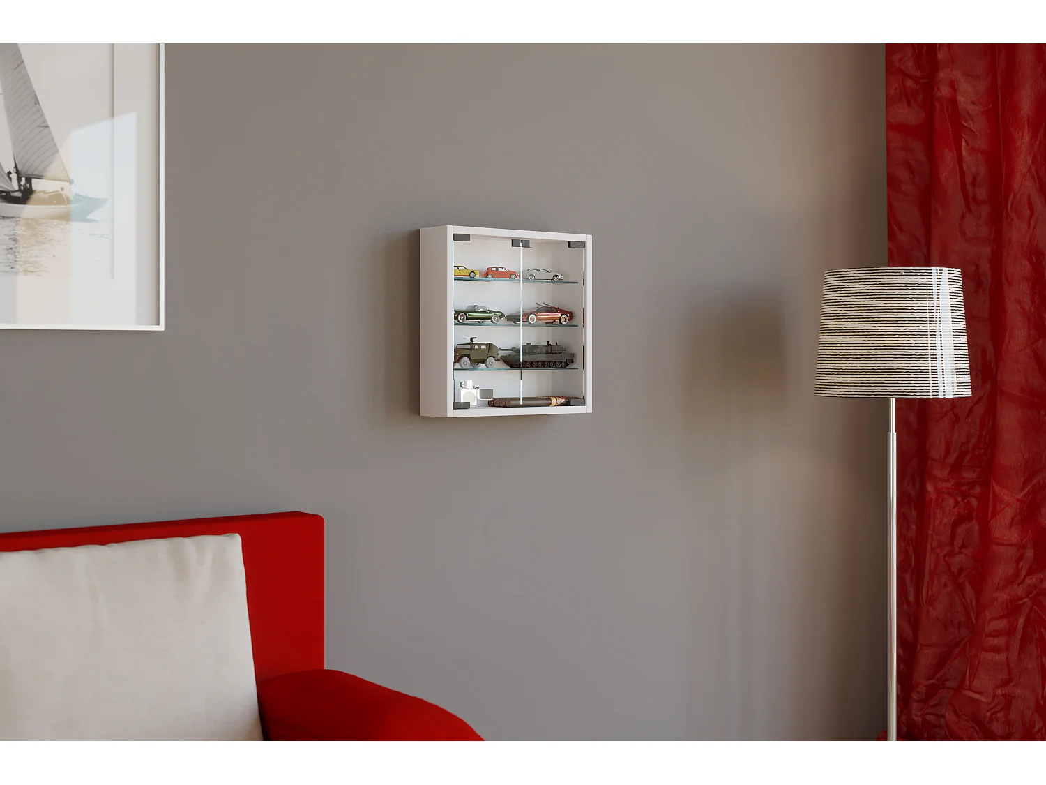 Wall display cabinet Mandosa White H. 40 x W. 40 x D. 10 cm