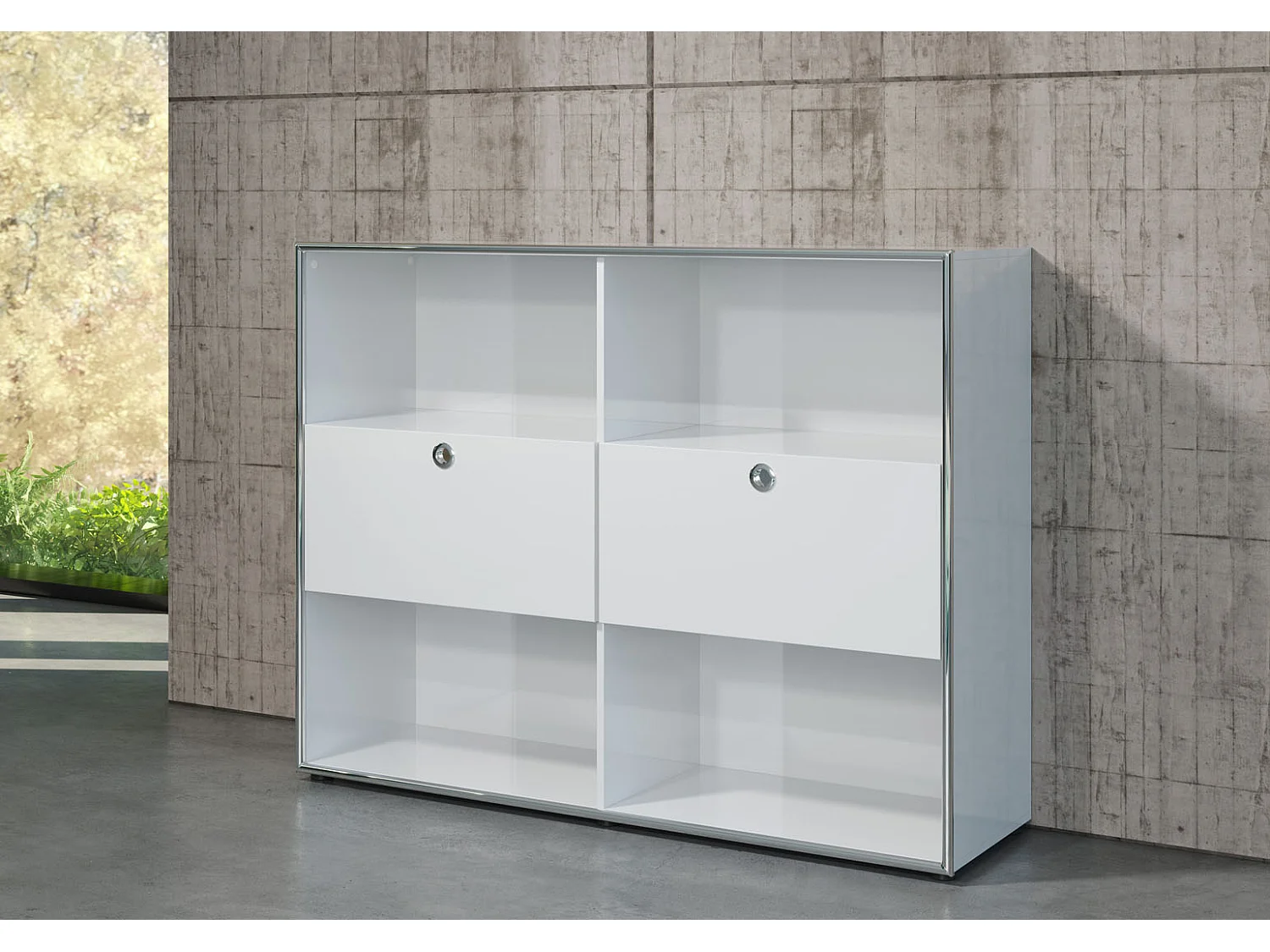 Wit MDF houten dressoir 2 laden 4 planken Kaela L 147 cm