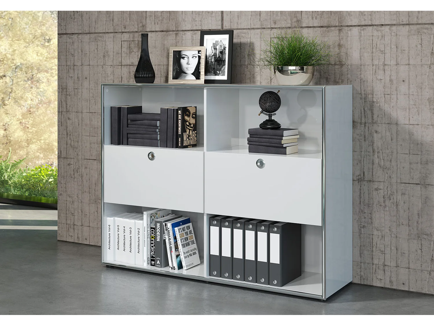 Wit MDF houten dressoir 2 laden 4 planken Kaela L 147 cm