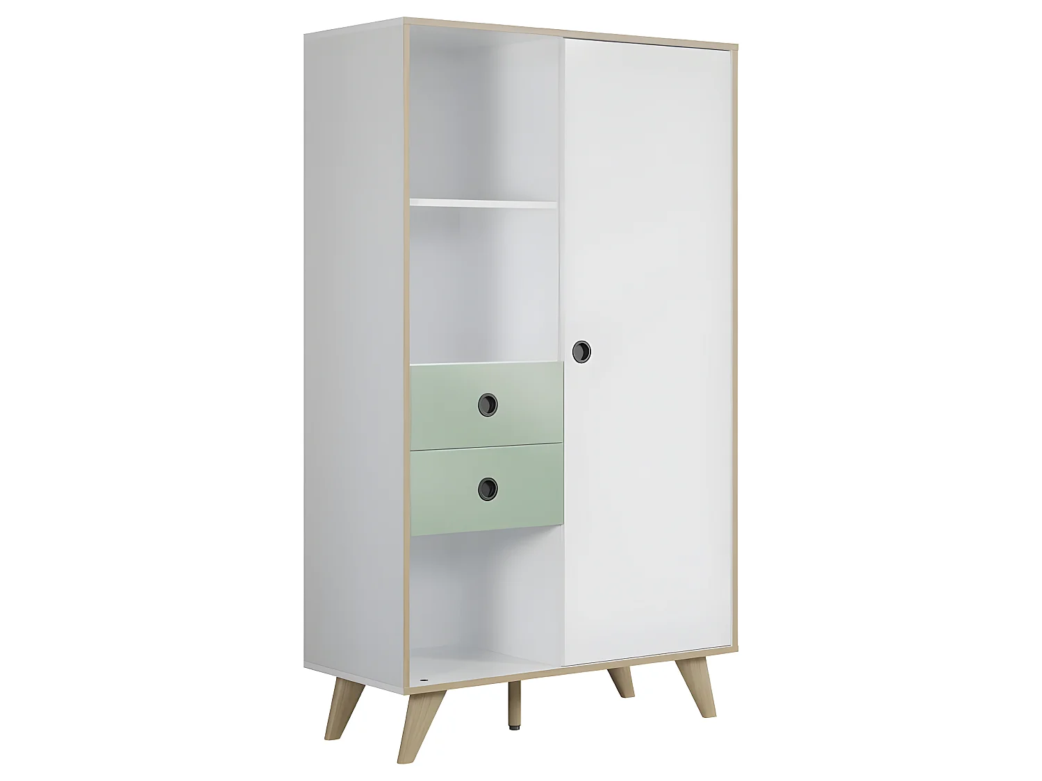 Adelaide buffet 1 porte, 2 tiroirs, 3 tablettes blanc,vert.