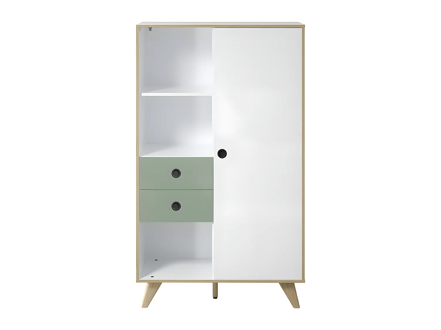 Adelaide dressoir 1 deur, 2 laden, 3 planken wit,groen.