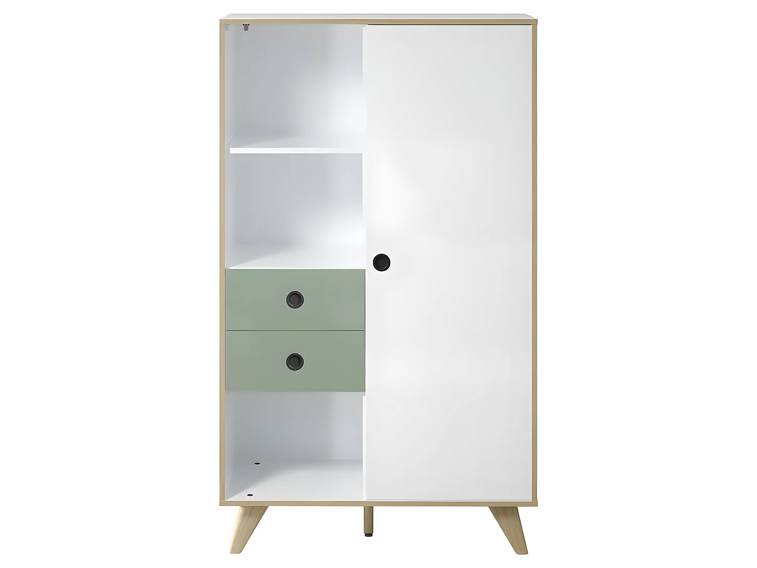 Adelaide dressoir 1 deur, 2 laden, 3 planken wit,groen.