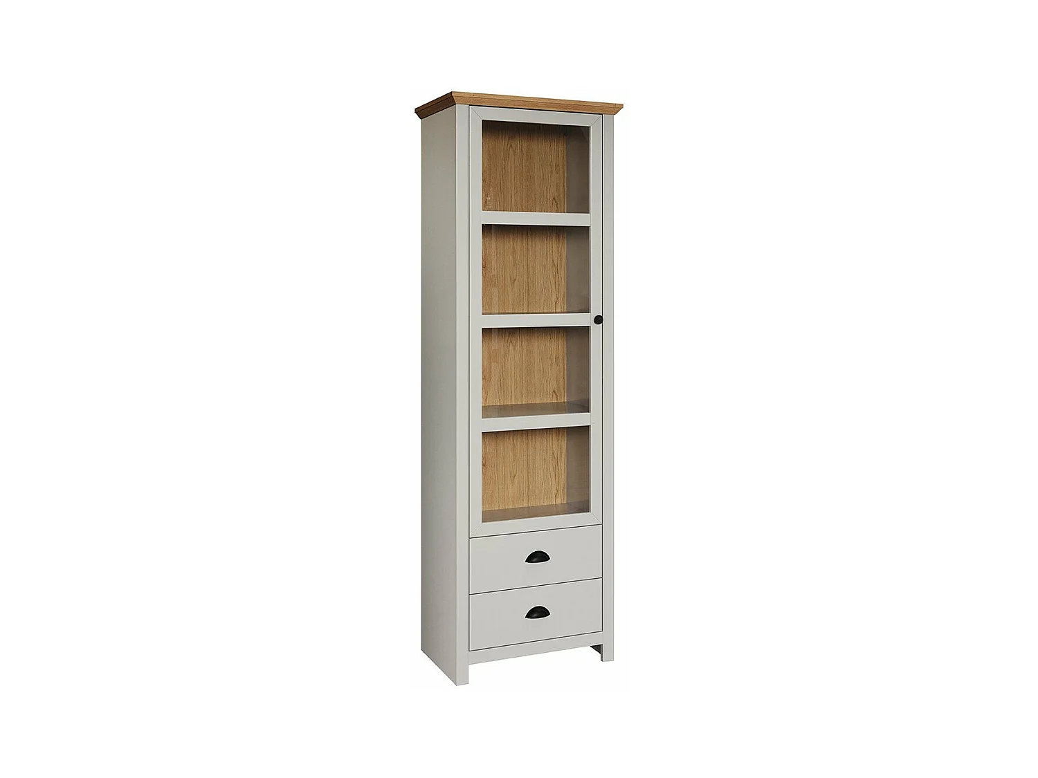 Landside Vitrinenschrank 1 Tür, 2 Schubladen, grau.